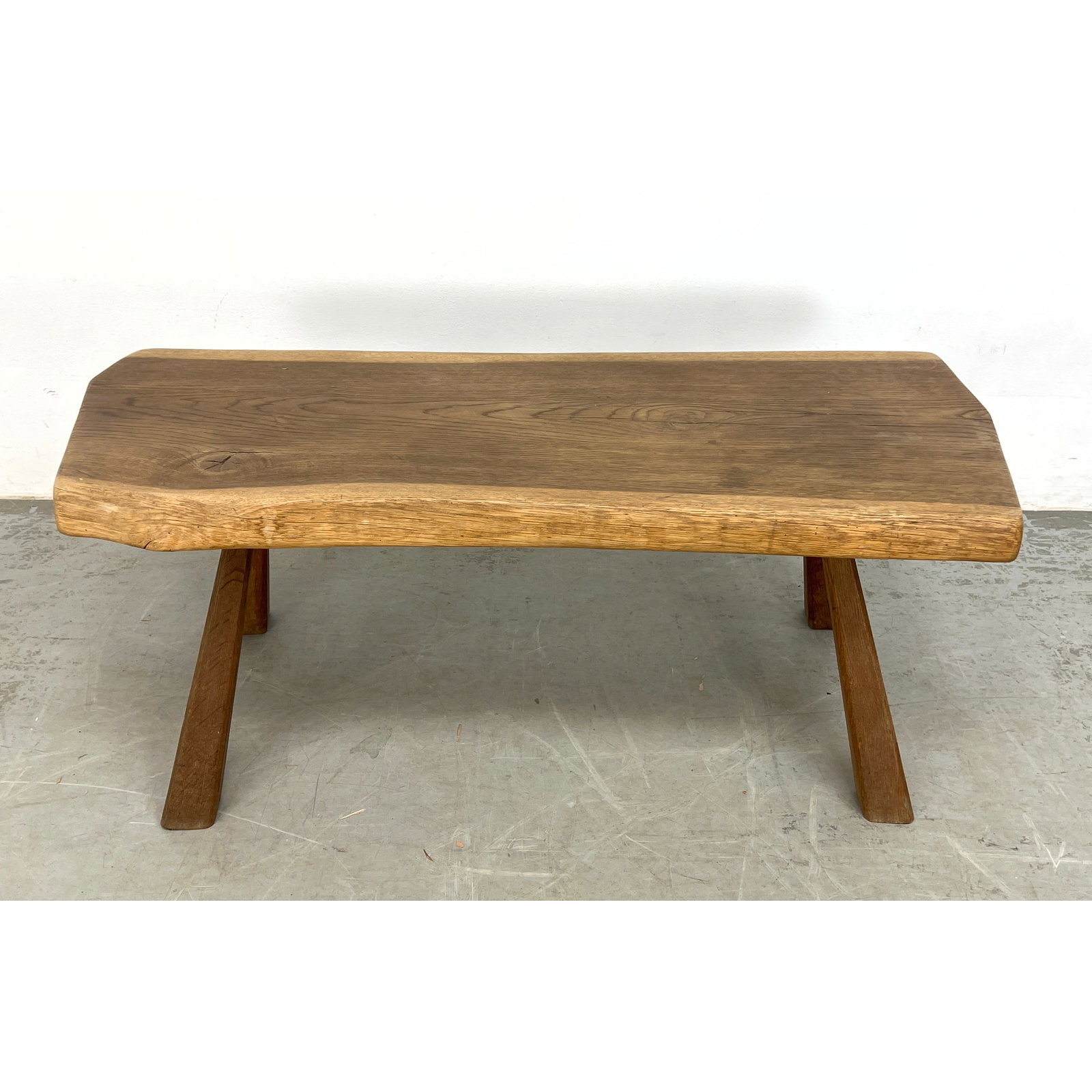 Brutalist French solid Wood Plank Top Coffee Table Bench. (1 of 9)