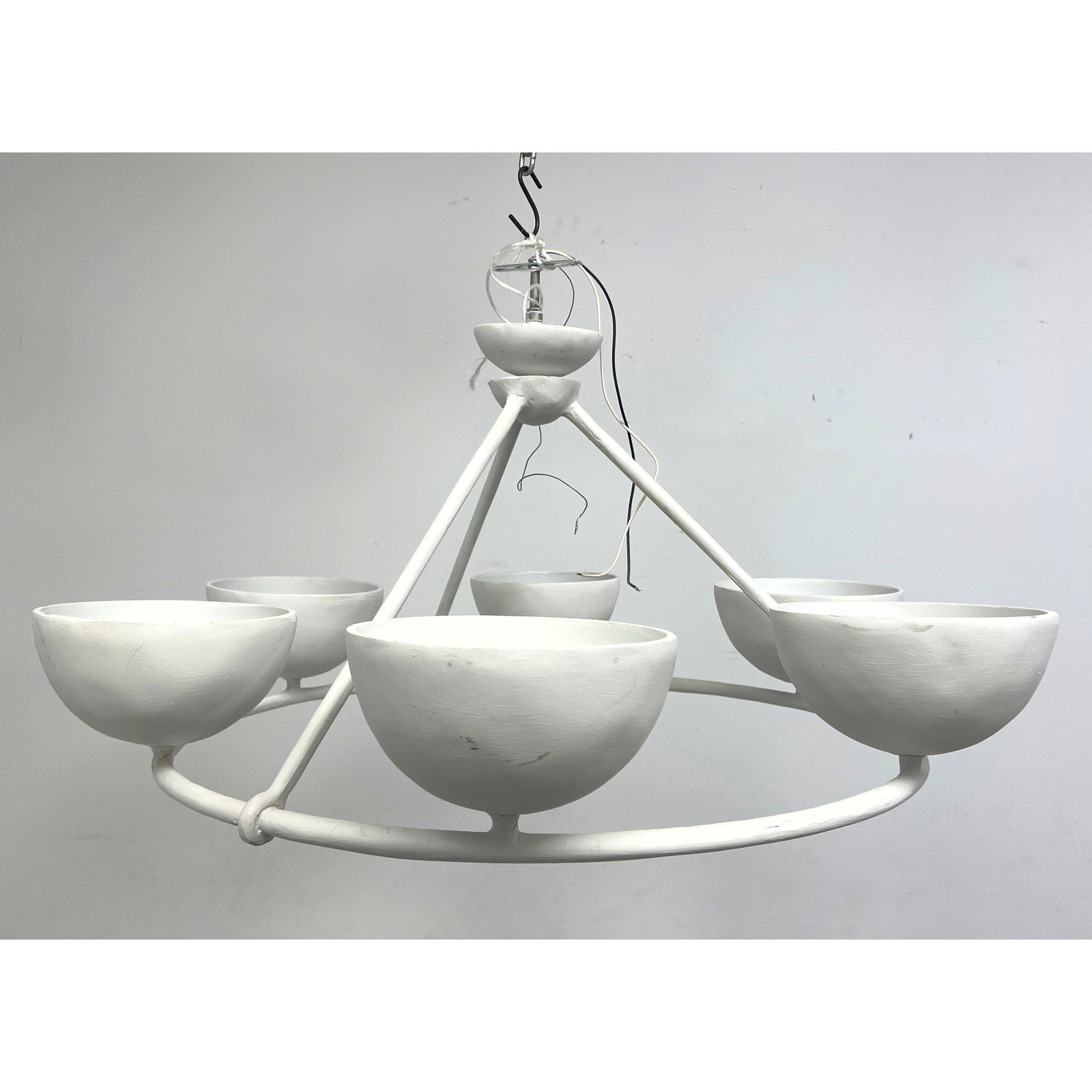 Modernist White Six Shade Hanging Light Chandelier (1 of 8)
