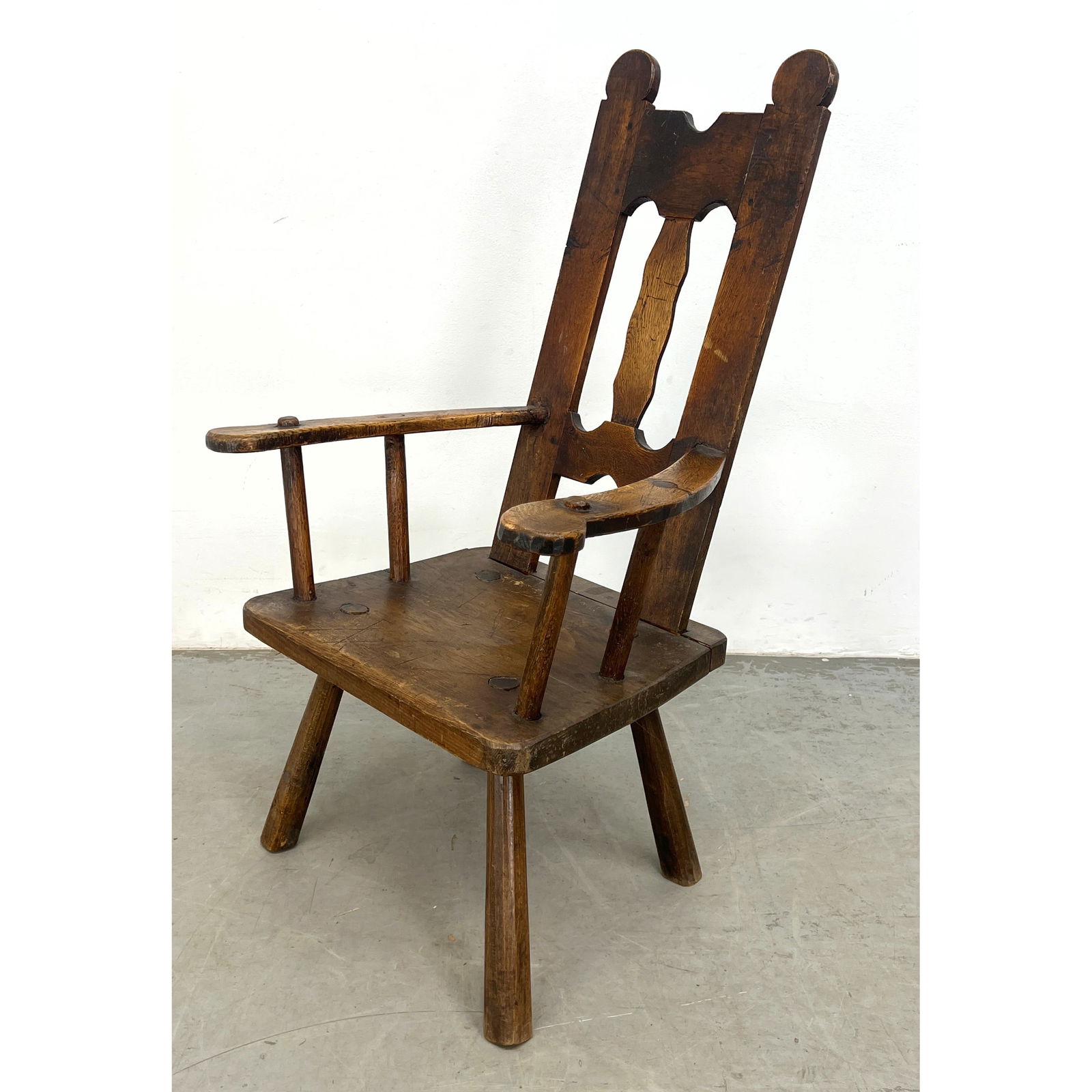 Antique Dutch Primitive Armchair. Tall shaped Back. (1 of 8)