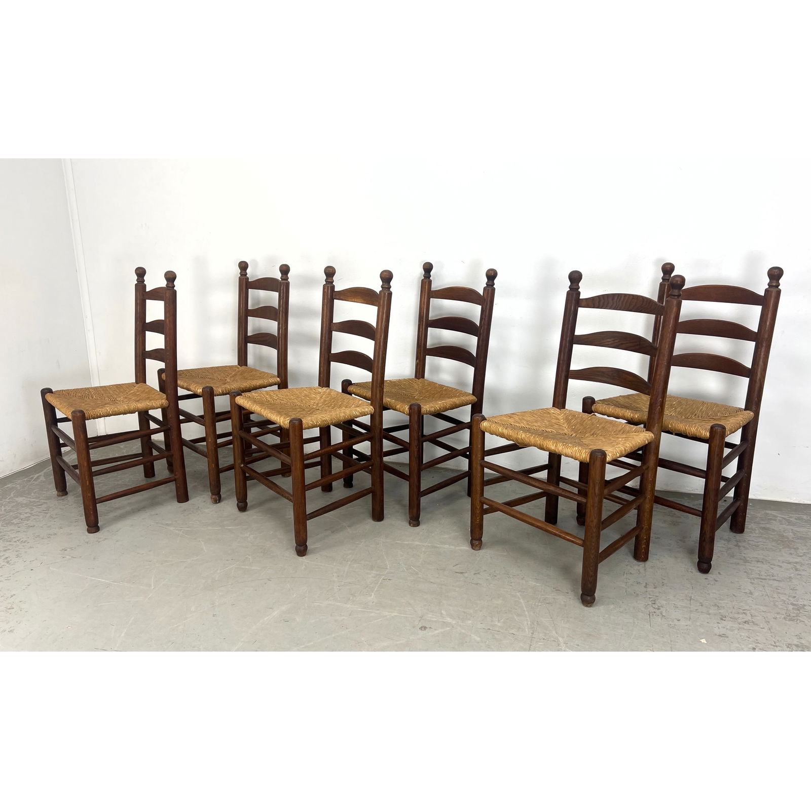 Set 6 French Primitive Wood and Rush Dining Chairs (1 of 13)