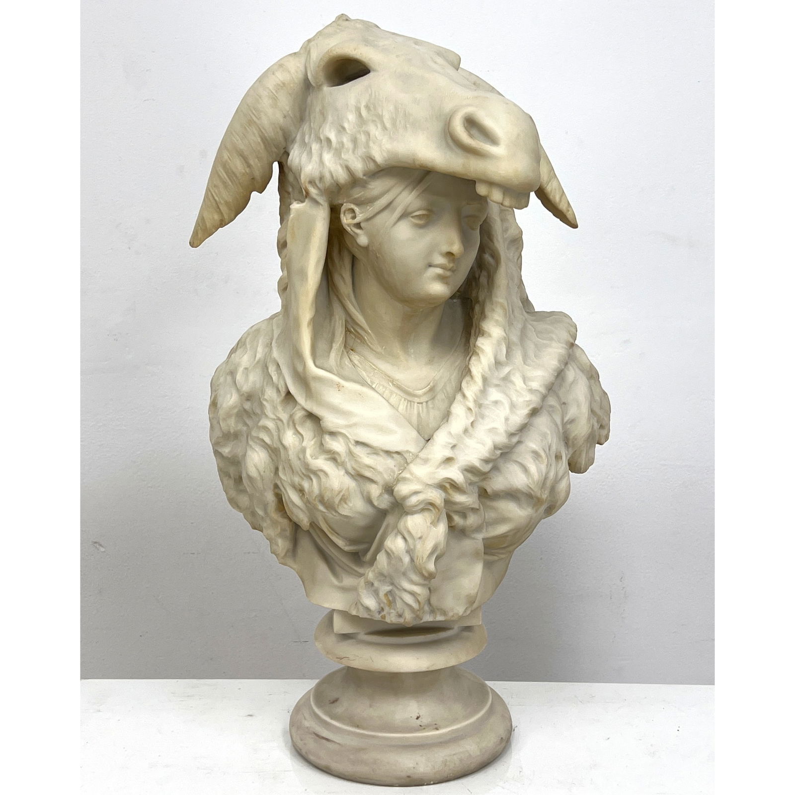 Sculpture After Fausto Biggi Sculpture. Compisition Faux Marble. Young Woman wears Lambs Headdress M (1 of 14)