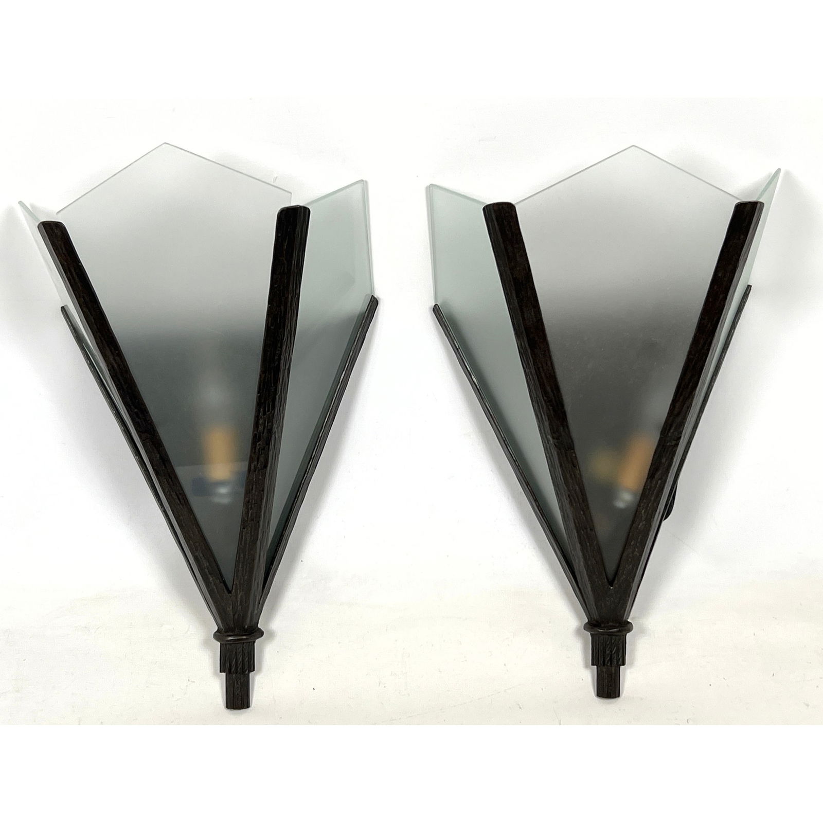 Pair Art Deco Style Wall Sconces with Frosted Glass Panels. (1 of 7)