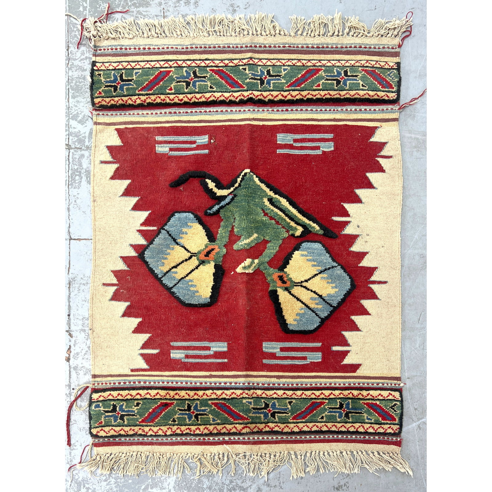 3'2.5 X 5'1 Interesting Flat weave Embroidered Carpet Rug. Unusual design. (1 of 9)