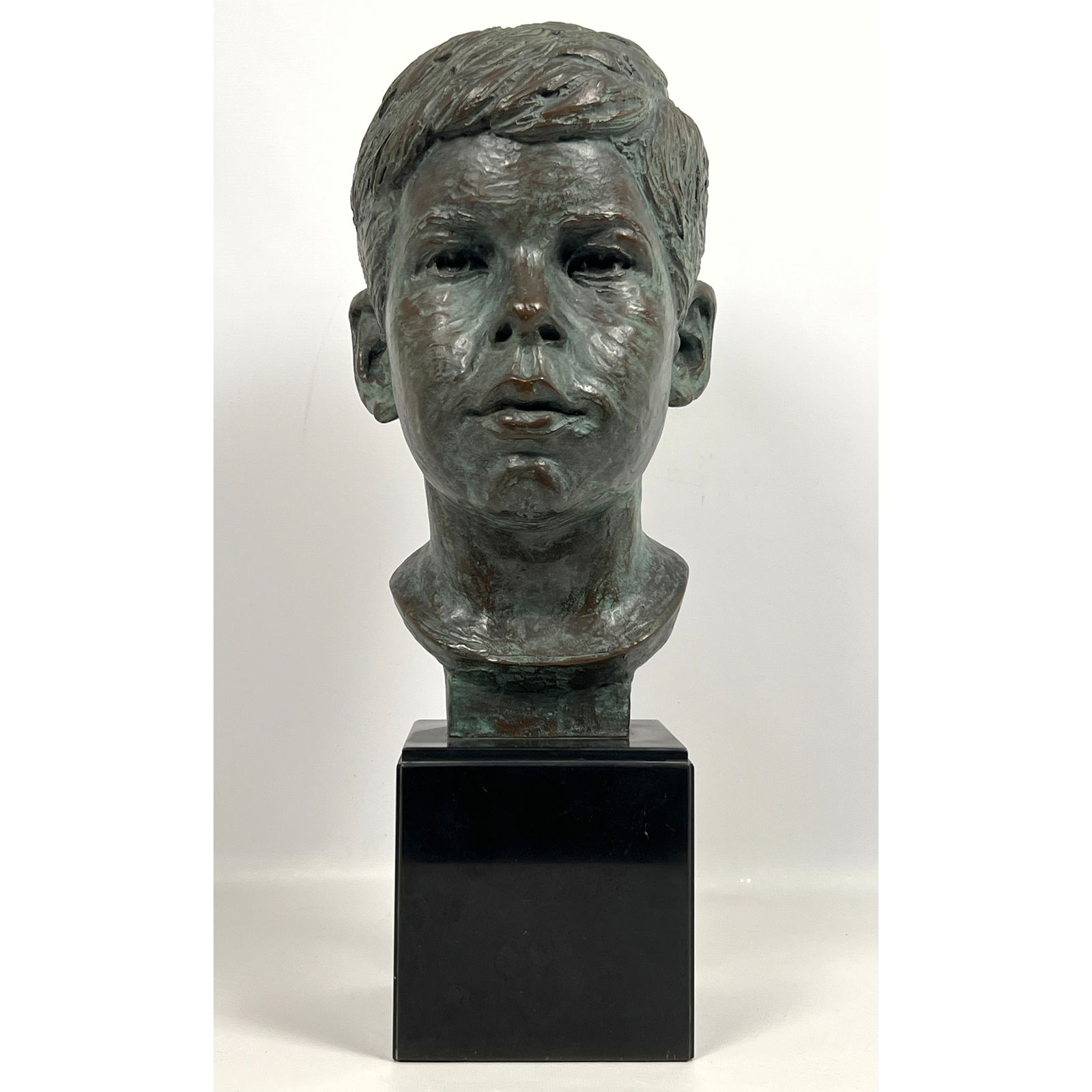 Realistic Bronze Bust Sculpture on Black Marble Base Signed Harvey (?) (1 of 12)