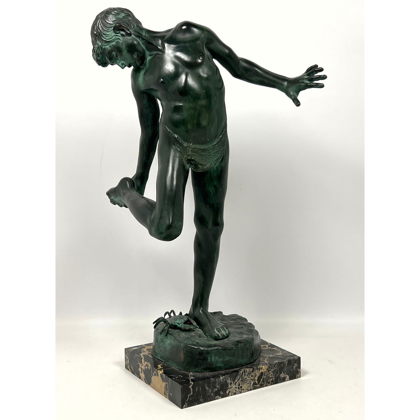 Vintage Patinated Metal Sculpture on Marble Base after Annibale De Lotto Il Granchio. Boy bitten by (1 of 12)