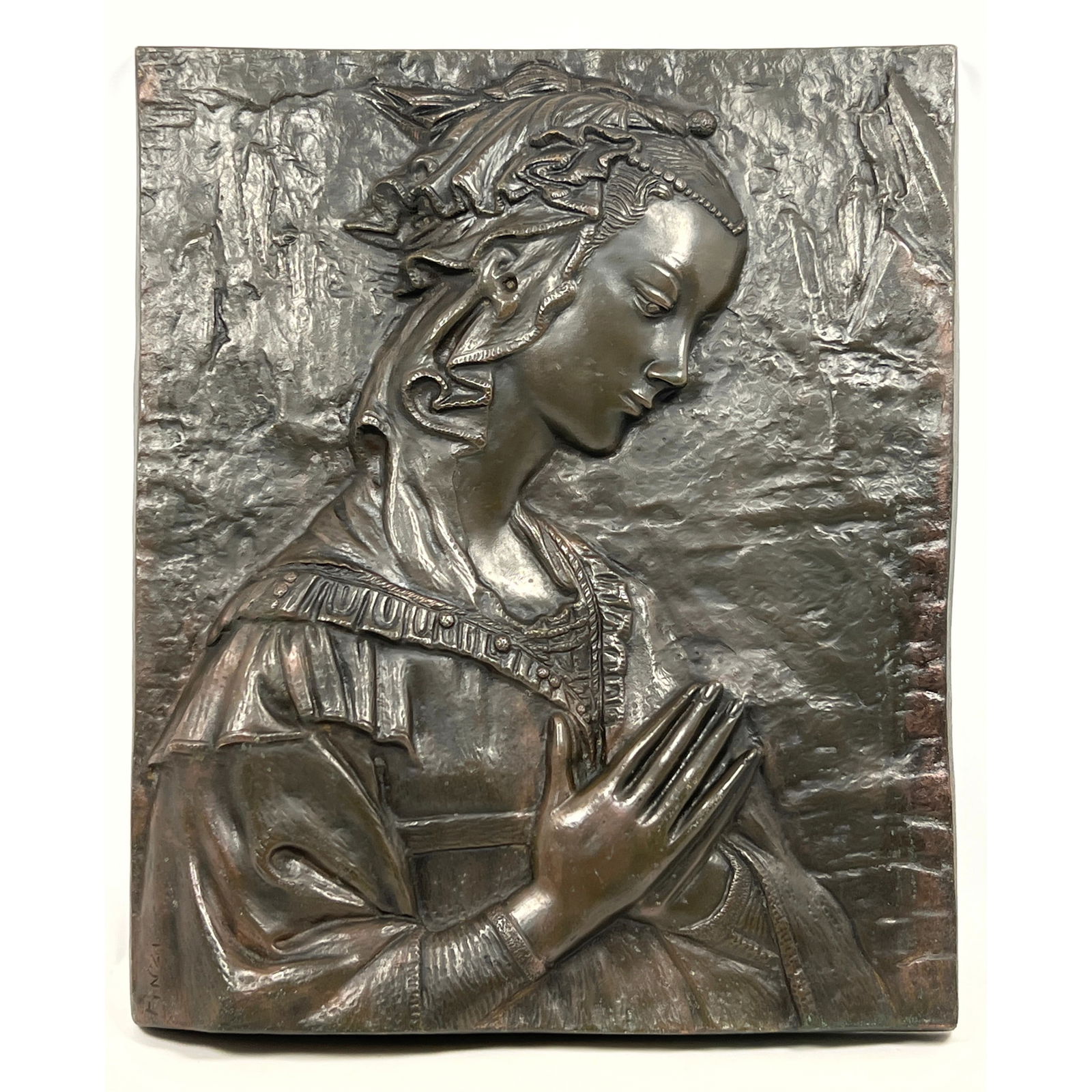 PINZI Signed Bronze Relief Plaque. Madonna del Lippi. Heavy. (1 of 10)