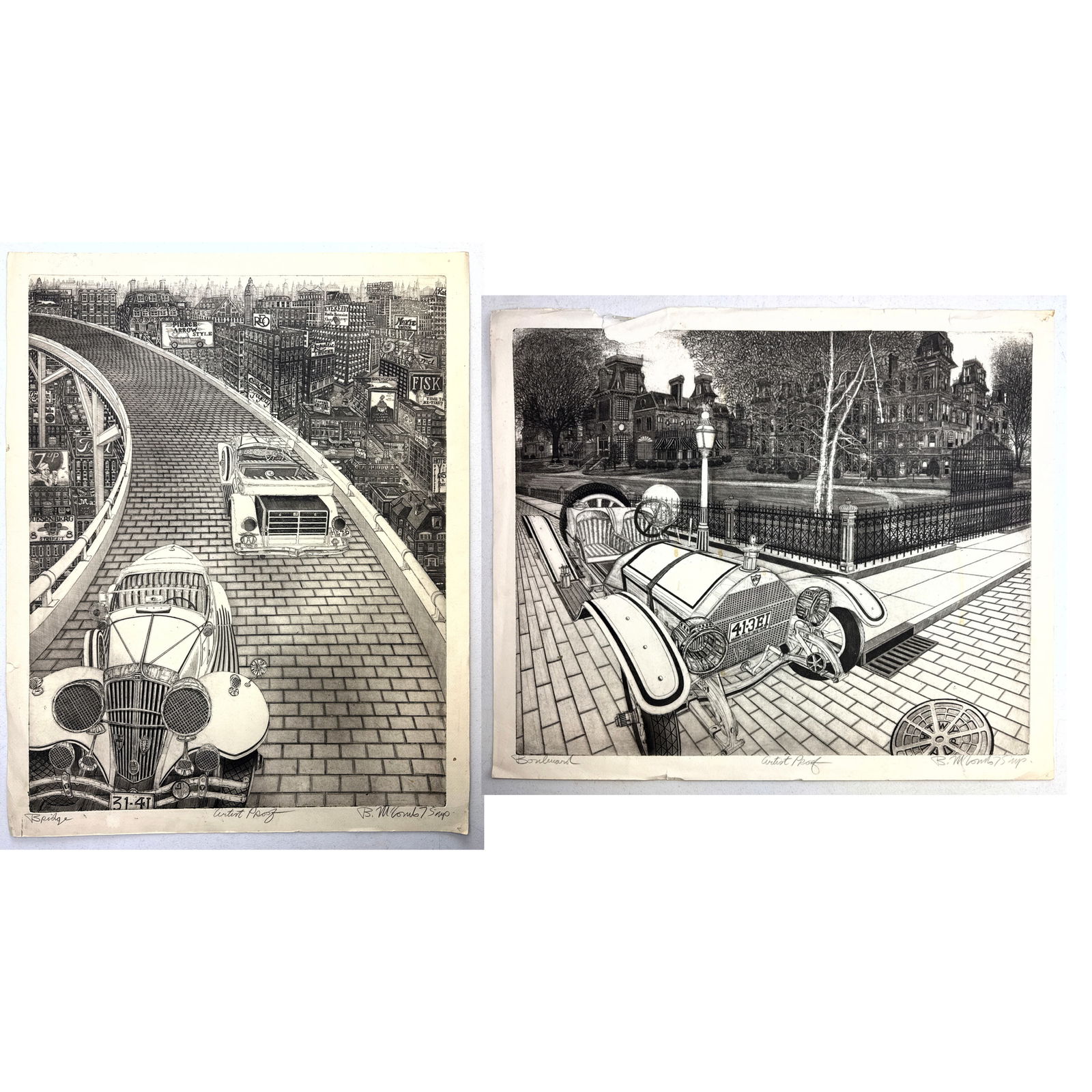 2pc B MCCOMB artist proof etchings prints. Bridge and Boulevard. Acquired From the Franklin Mint arc (1 of 20)