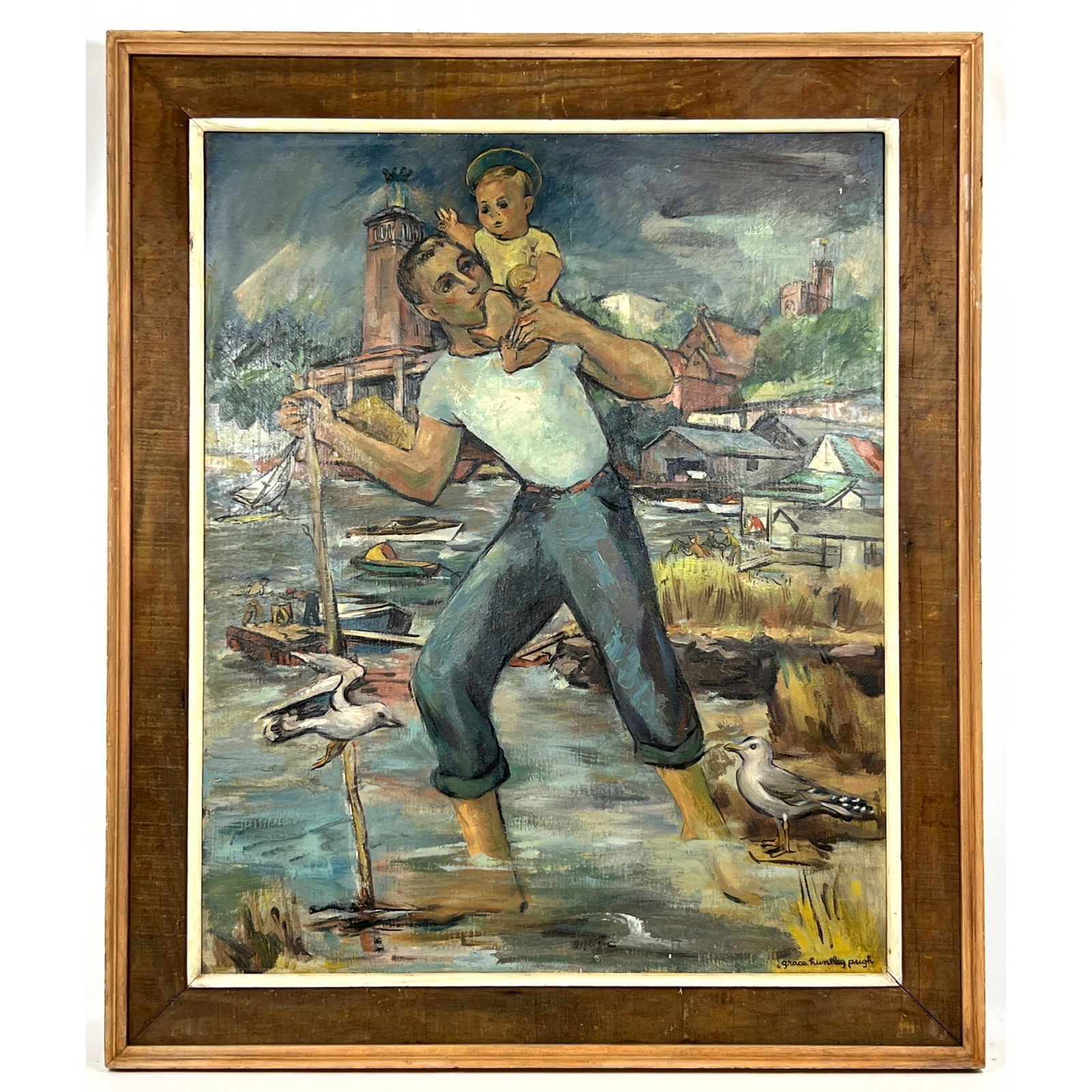 Grace Huntley Pugh (1912-2000, American) surrealist painting on board, circa 1950s (1 of 10)