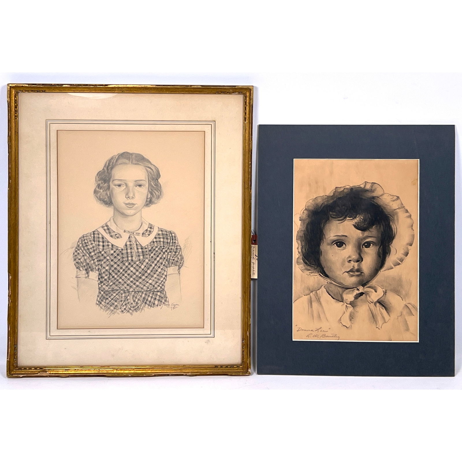 2pc Portrait Art. LESTER W. BENTLEY print on paper Portrait of a Young Girl "Donna Lee". GERSON KEYS: 2pc Portrait Art. LESTER W. BENTLEY print on paper Portrait of a Young Girl "Donna Lee". GERSON KEYSER graphite Portrait of a Girl, 1935 Estimate $300. Dimensions: Frame Height: 18.5 inches, Frame Wid