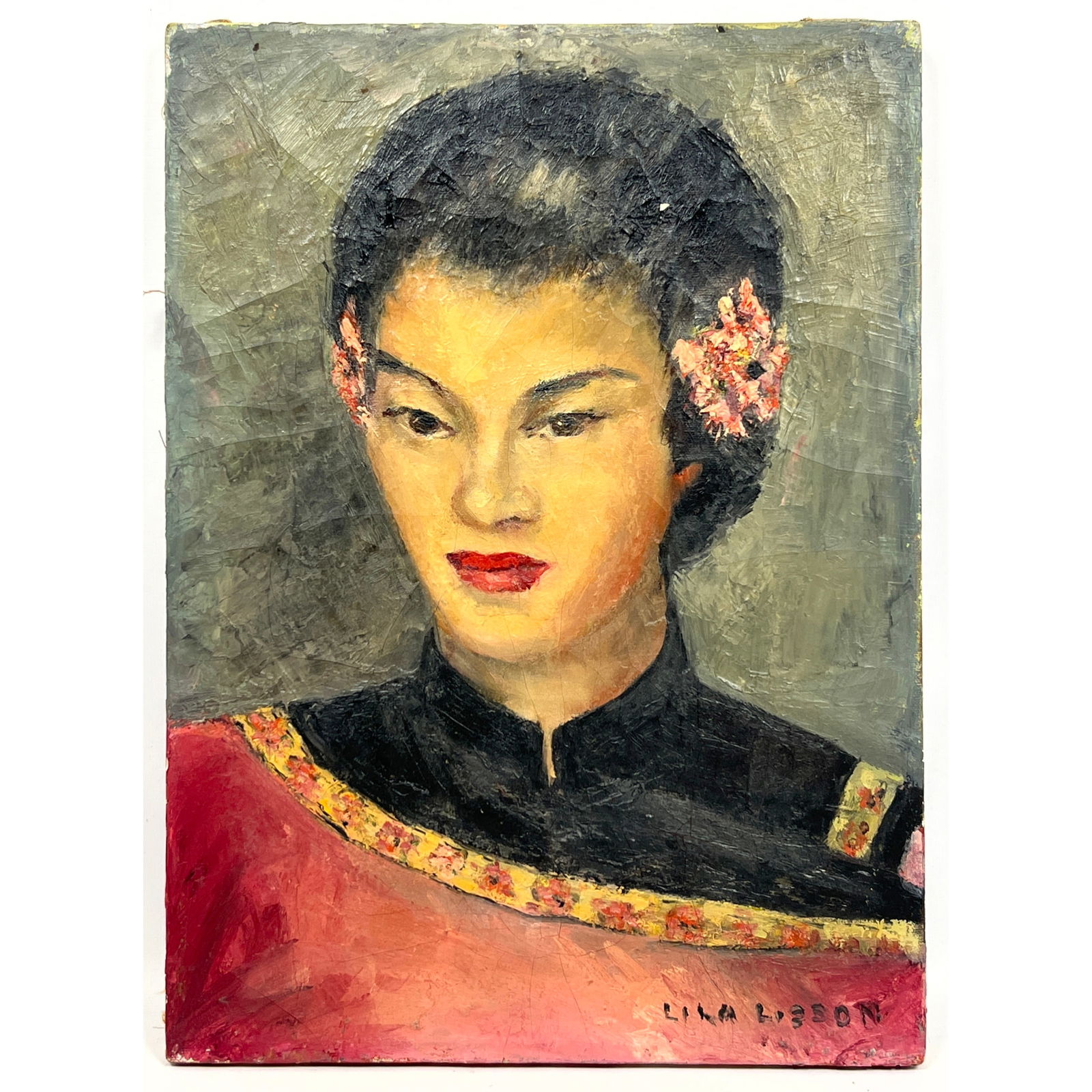 LILA WILLINSKY LISSON (NY, 1896 - 1970) oil on canvas Painting Portrait of Chinese Woman. Estimate $: LILA WILLINSKY LISSON (NY, 1896 - 1970) oil on canvas Painting Portrait of Chinese Woman. Estimate $200 - 400. Dimensions: Height: 16 inches, Width: 12 inches. --- US Packing and Shipping charge: In h