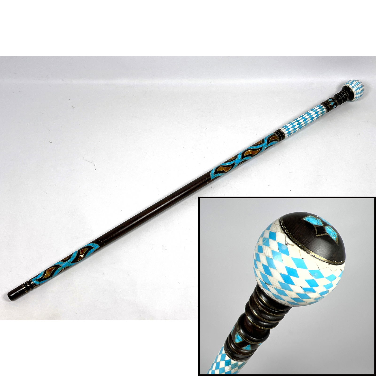 Inlaid Decorated Walking stick Cane. Ornately decorated. (1 of 7)