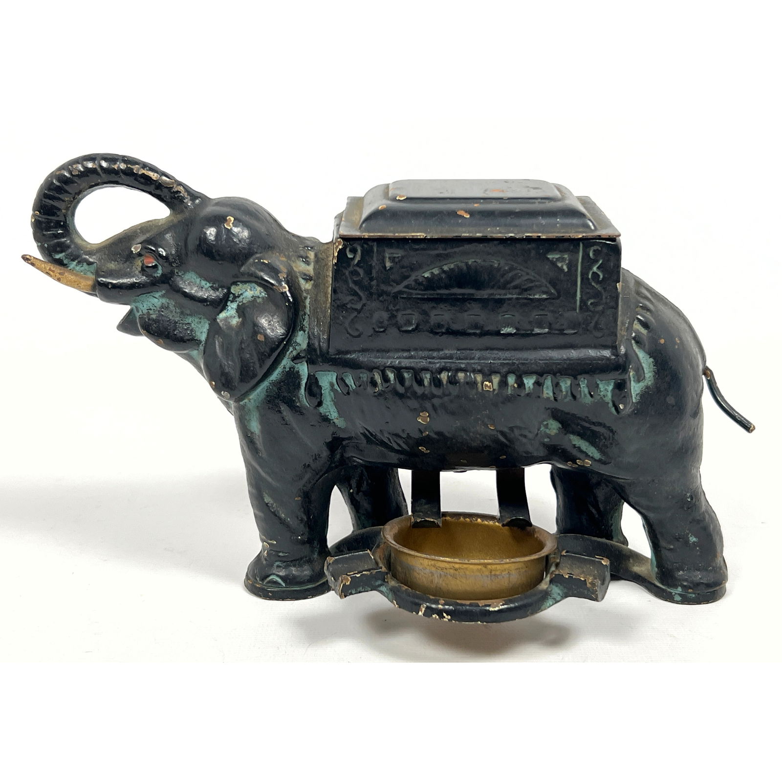 Cast Iron Elephant Form Cigarette Dispenser Box with attached Ashtray. (1 of 11)