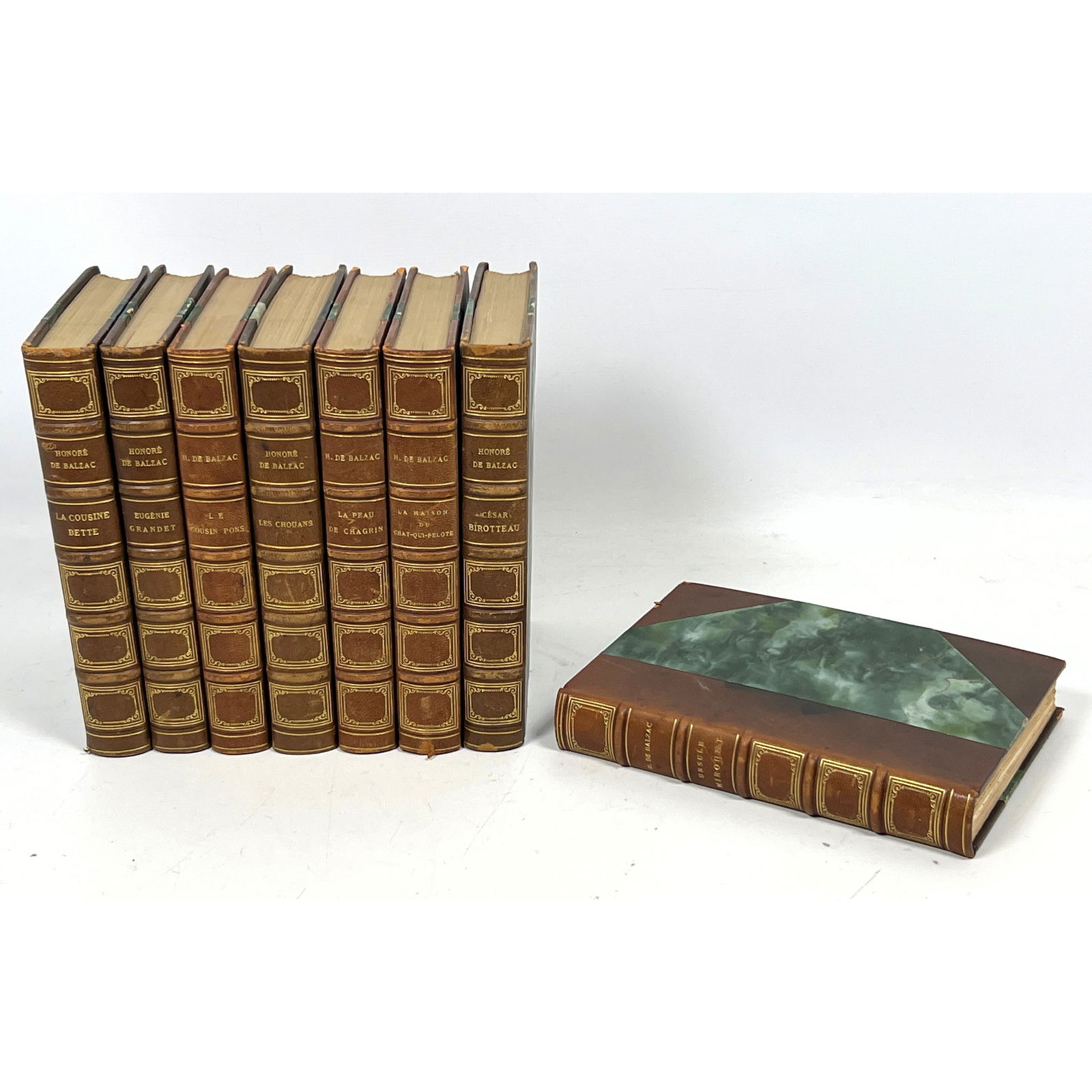 8pcs French Leather Bound Books. Balzac.: 8pcs French Leather Bound Books. Balzac. Dimensions: Height: 8.25 inches, Width: 6 inches, Depth: 1.25 inches. --- US Packing and Shipping charge: In house shipping available. Will be calculated once