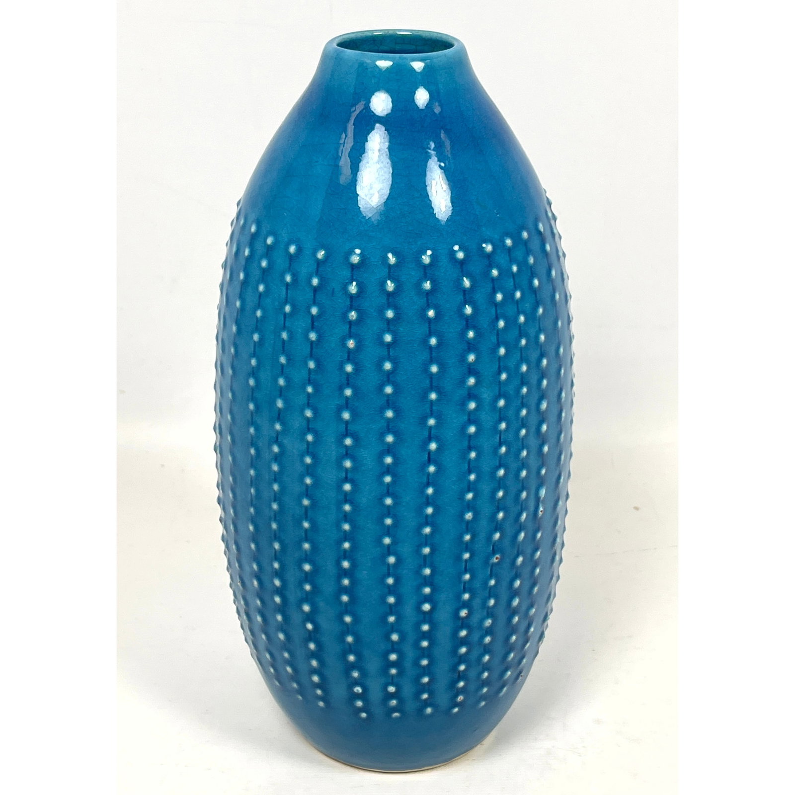 KNABSTRUP Danish Modern Glazed Pottery Vase. Decorated with vertical rows of very small bumps. Rich (1 of 8)