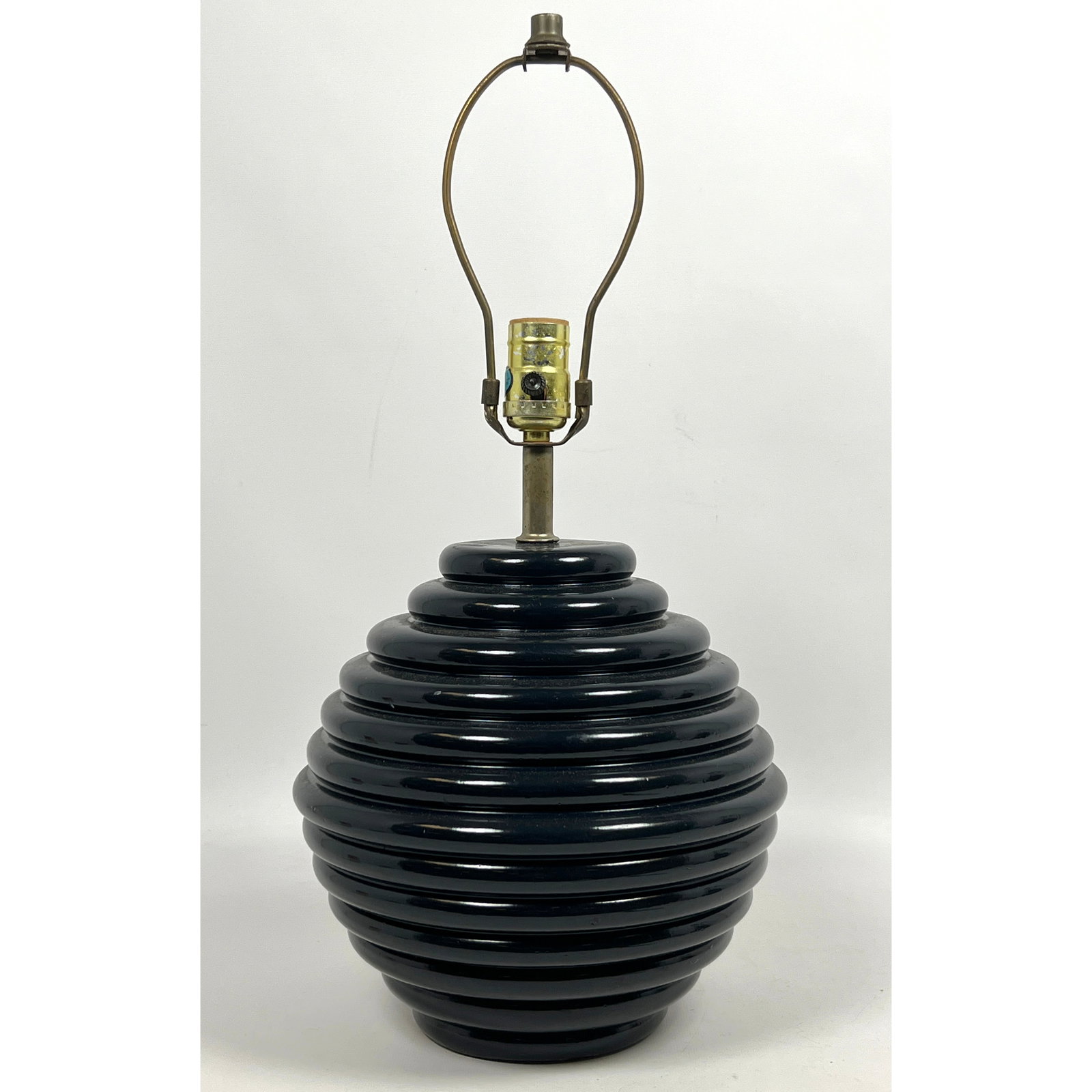 Modernist Bulbous Table Lamp. Black Tiered Rib form. (1 of 12)
