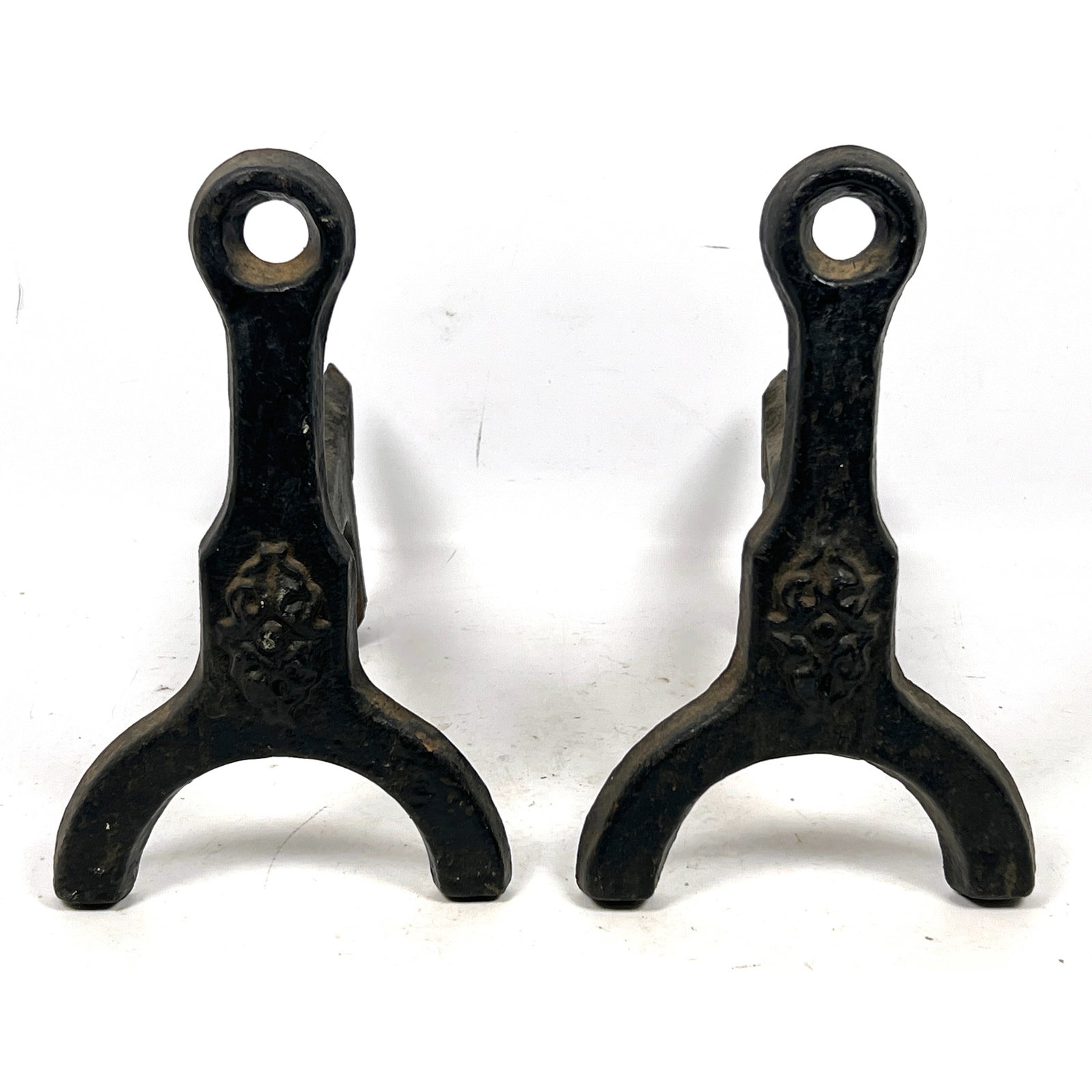 Pr Heavy Cast iron Andirons. Black paint finish. (1 of 10)