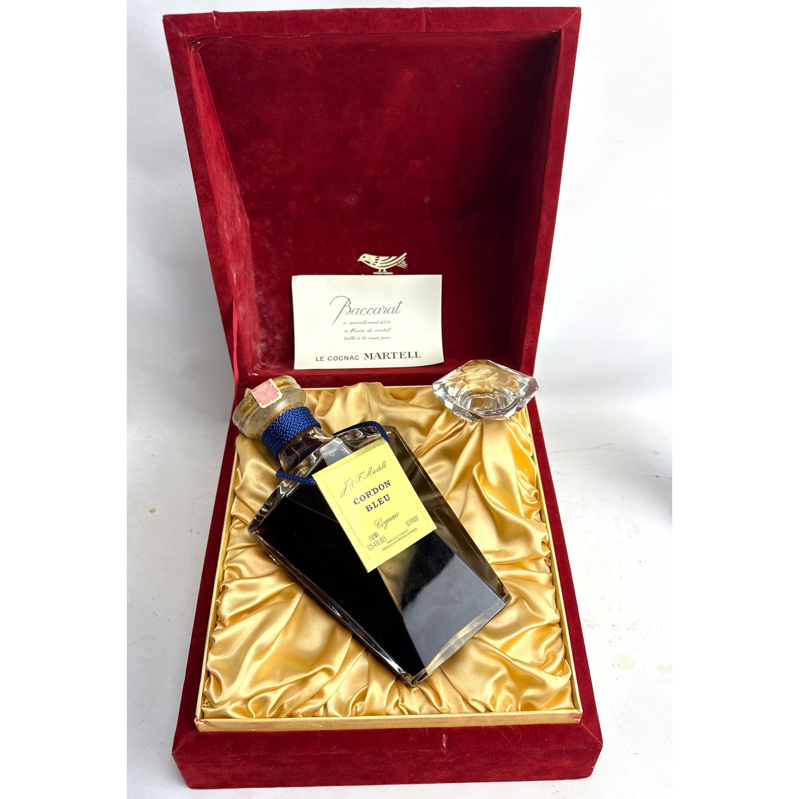 Martell Cordon Bleu Cognac in a Baccarat faceted crystal decanter. Original fitted box. sealed (1 of 10)