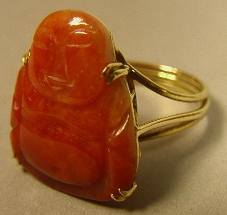 14K Gold Carved Carnelian Buddha Ring. Marked.: 14K Gold Carved Carnelian Buddha Ring. Marked. -- Dimensions: --- Weight: 5 DWT --- US Shipping charge: $7