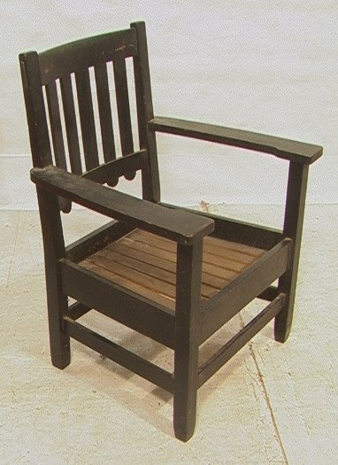 Stickley Mission Arts & Crafts Oak Arm Lounge Cha: Stickley Mission Arts & Crafts Oak Arm Lounge Chair. Tapered Feet. Painted Black. Not marked.-- Dimensions: H: 37.5 inches: W: 27.5 inches: D: 22 inches ---