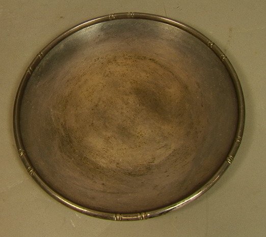 Sterling Charger Plate with Asian Design Rim. B&M: Sterling Charger Plate with Asian Design Rim. B&M Sterling Bamboo Pattern. -- Dimensions: : W: 10.5 inches--- Weight: 12 Troy ozs. ---- --- US Shipping charge: $28