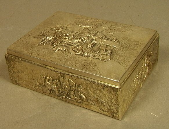 Danish Silver Repousse Box. Landscape Genre Scene: Danish Silver Repousse Box. Landscape Genre Scenes. Marked Denmark. -- Dimensions: H: 2.25 inches: W: 7.25 inches: D: 5.5 inches --- US Shipping charge: $14