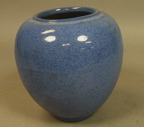 GALLOWAY Glazed Blue Pottery Ceramic Vase. Speckl: GALLOWAY Glazed Blue Pottery Ceramic Vase. Speckled Egg Shape Vase. Marked.-- Dimensions: --- US Shipping charge: $28