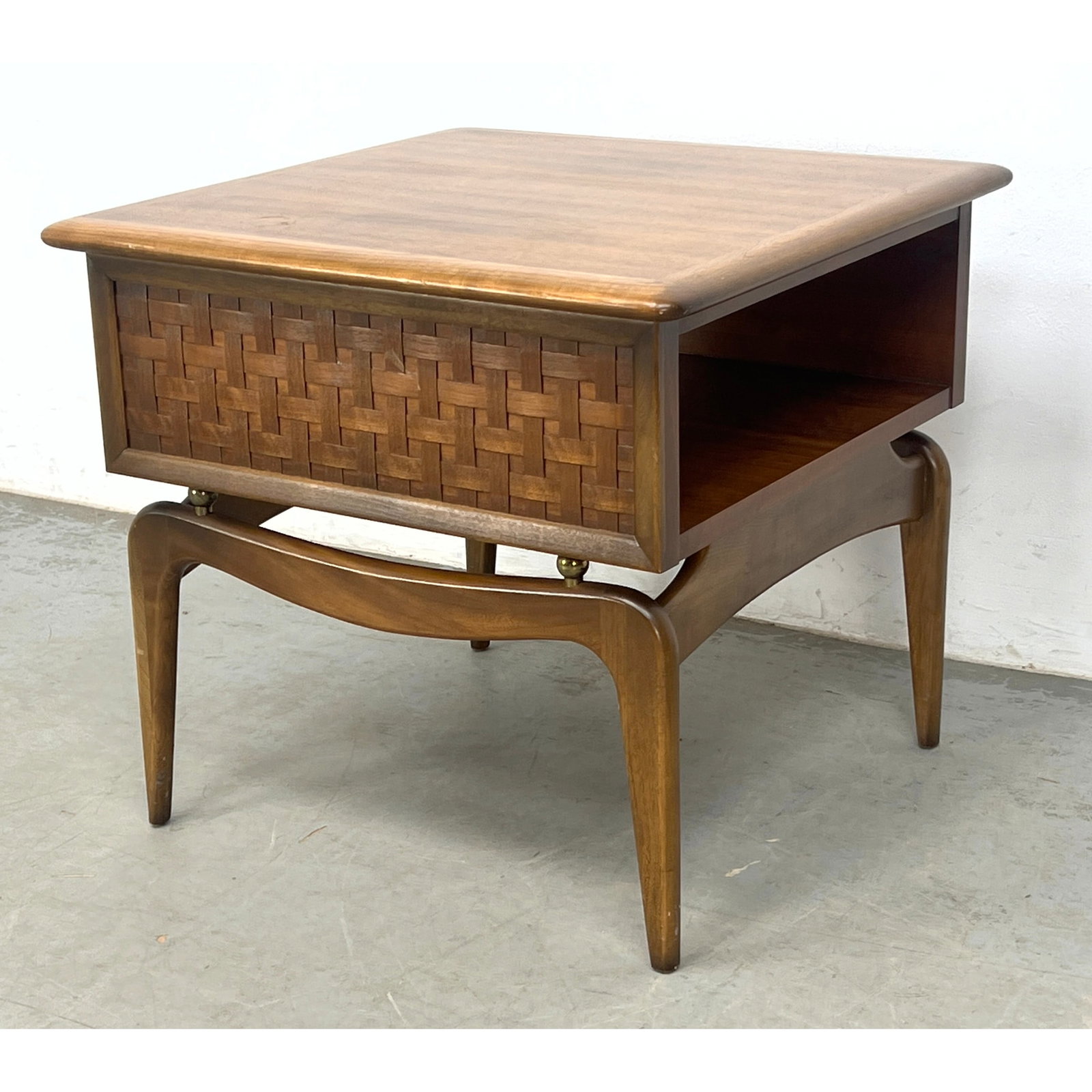 LANE Walnut American Modern Night Stand. Side End Table. Woven Basketweave front panel. Two sides ar (1 of 7)
