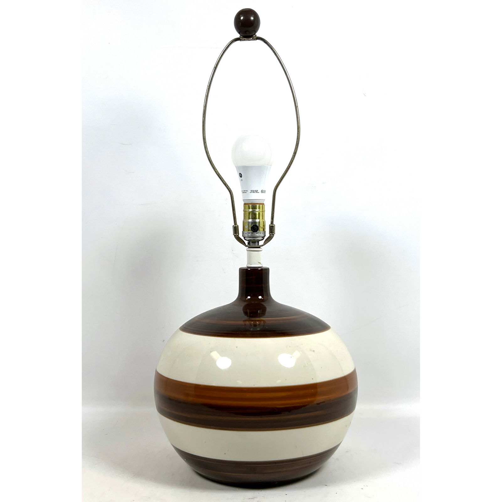 70s Mid Century Glazed Ceramic Lamp. Striped design. (1 of 11)
