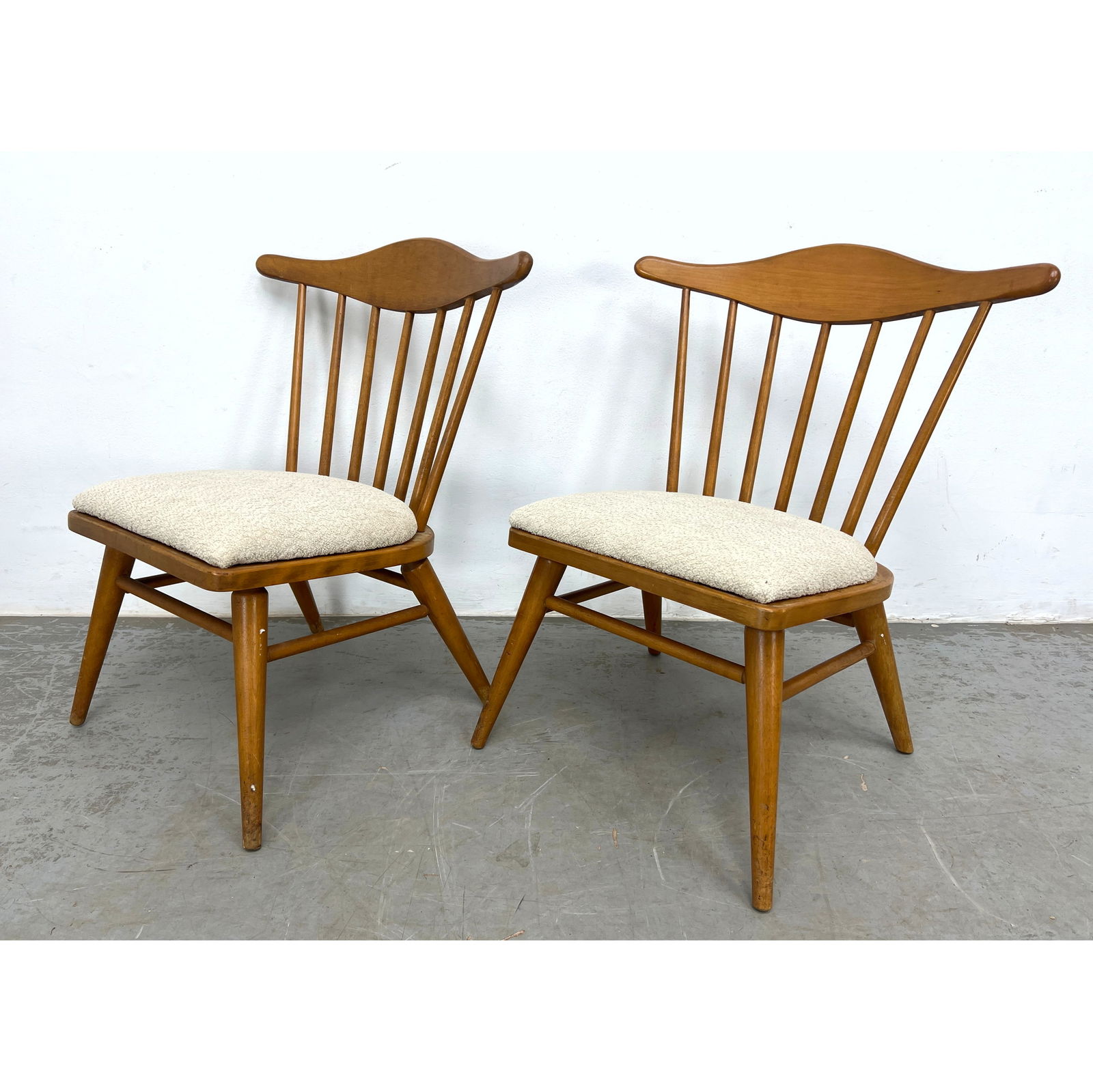 Pr CONANT BALL Spindle Back Dining Chairs. Steer Horn Back Rest. Off White Fabric Seats. Branded Mar (1 of 8)