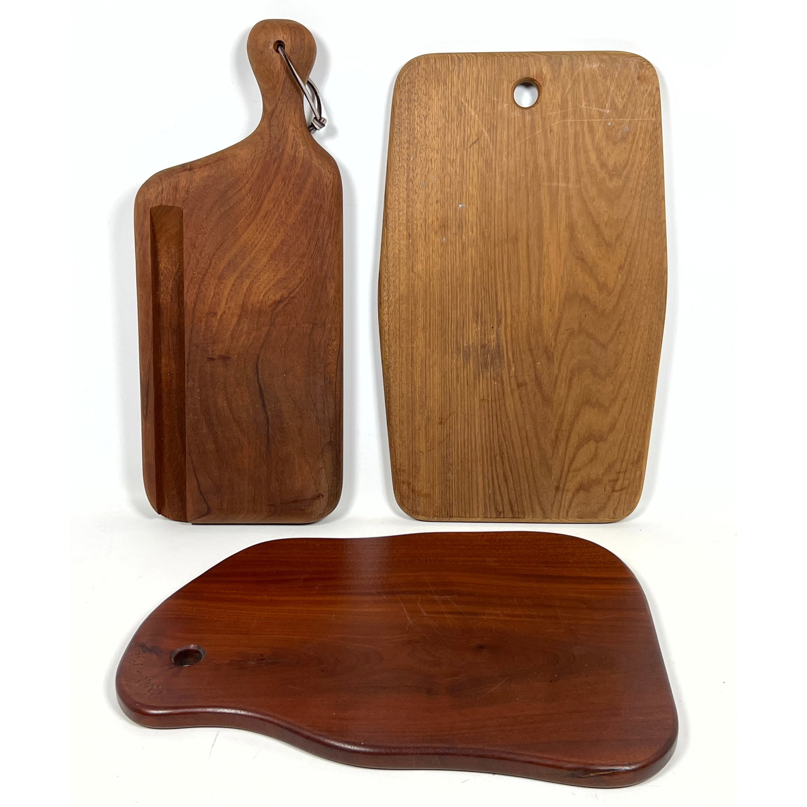 3pc Natural Wood Serving Cutting Boards. One marked 1962 -1992. (1 of 13)