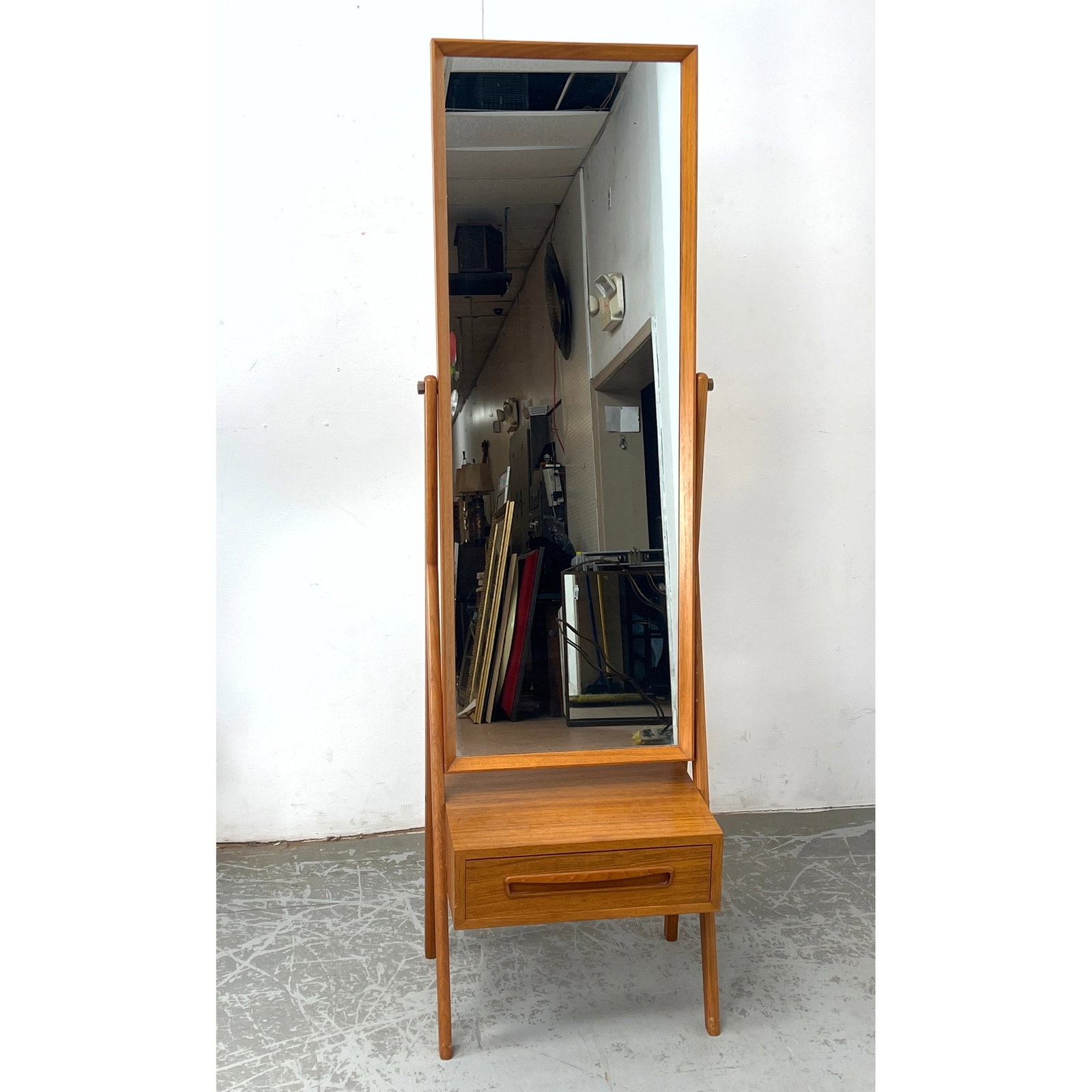 Arne Vodder attributed Chavel Standing Mirror with Single Drawer. Danish Modern teak. (1 of 14)