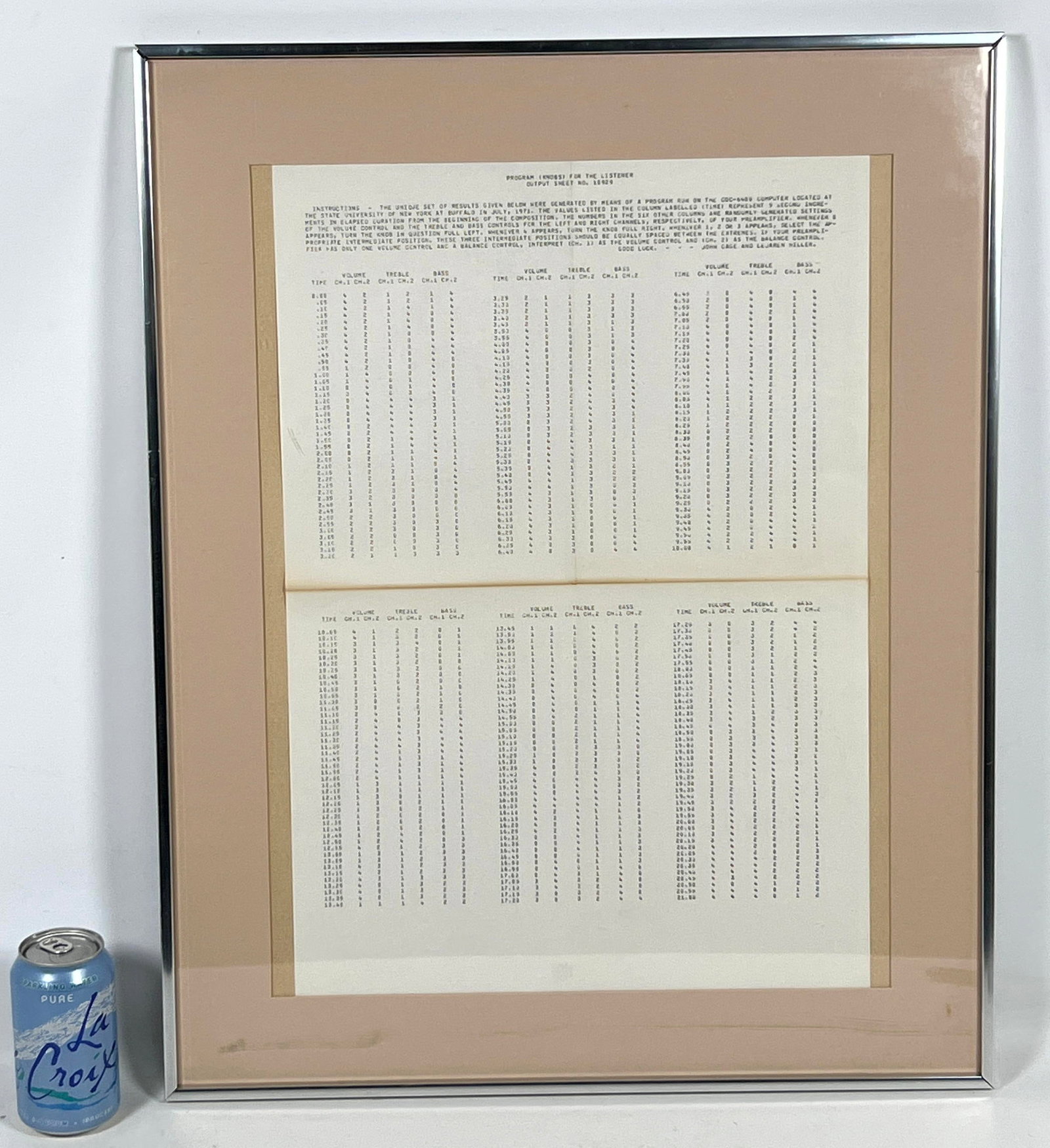 John Cage computer composition 1971 with framed computer printout instructions - 3