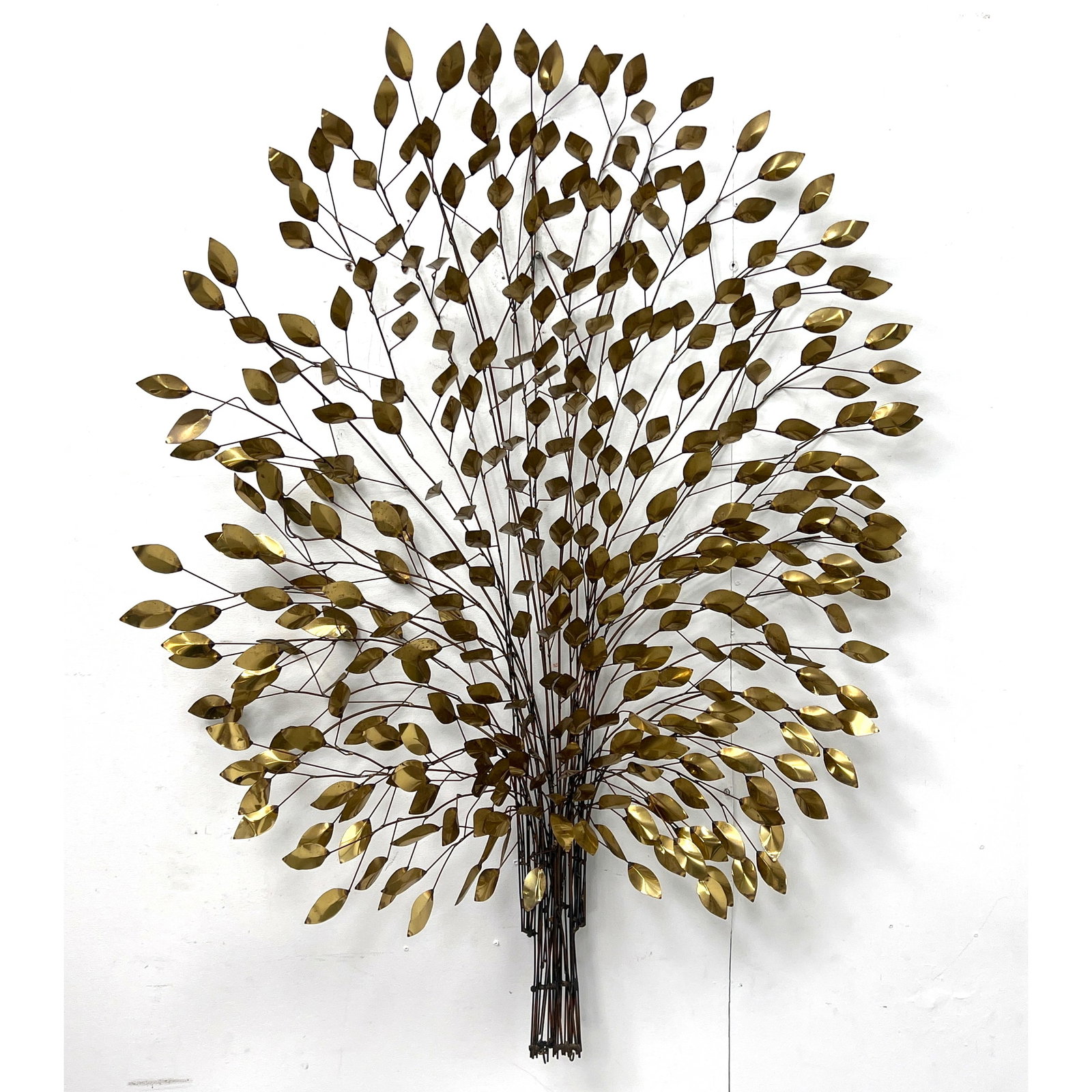 Mixed Metal Mid Century Modern Tree Wall Sculpture. Metal Rod Branches support Hundreds of Brass Lea (1 of 9)