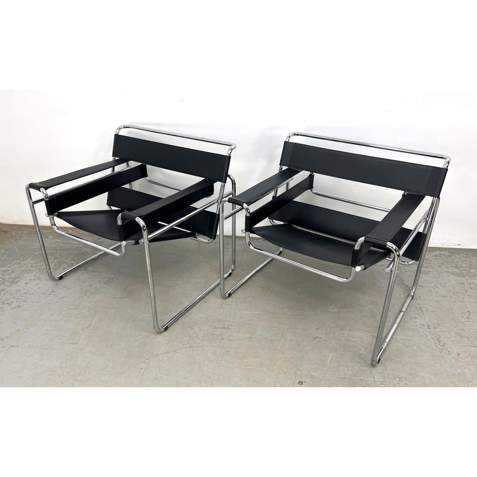 Pair Wassily Leather and Chrome Lounge Chairs. Designed after Marcel Breuer. Solid Rod Construction (1 of 9)
