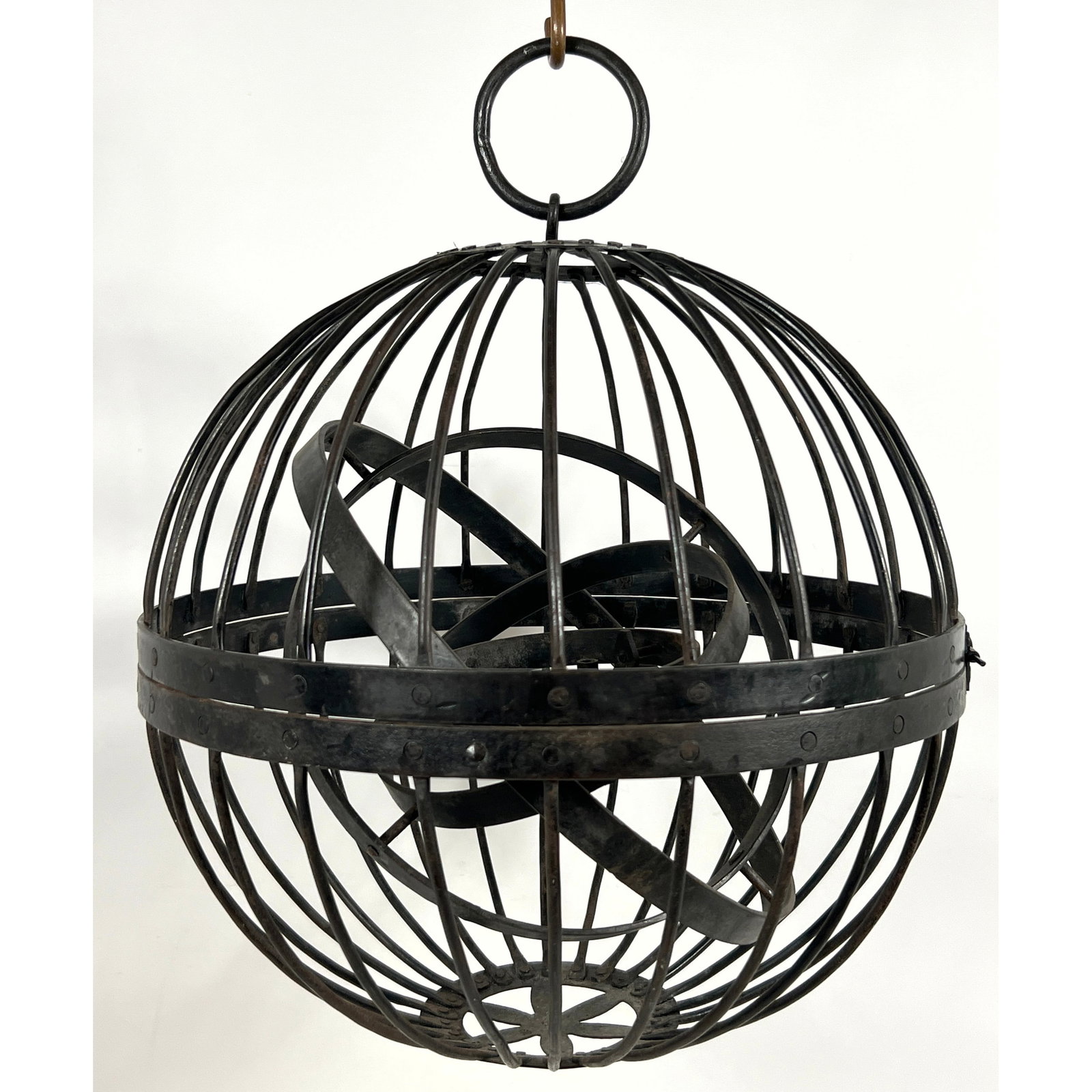 Ship's gimbal lantern is constructed from hand-wrought iron in a spherical cage design. The outer fr (1 of 12)