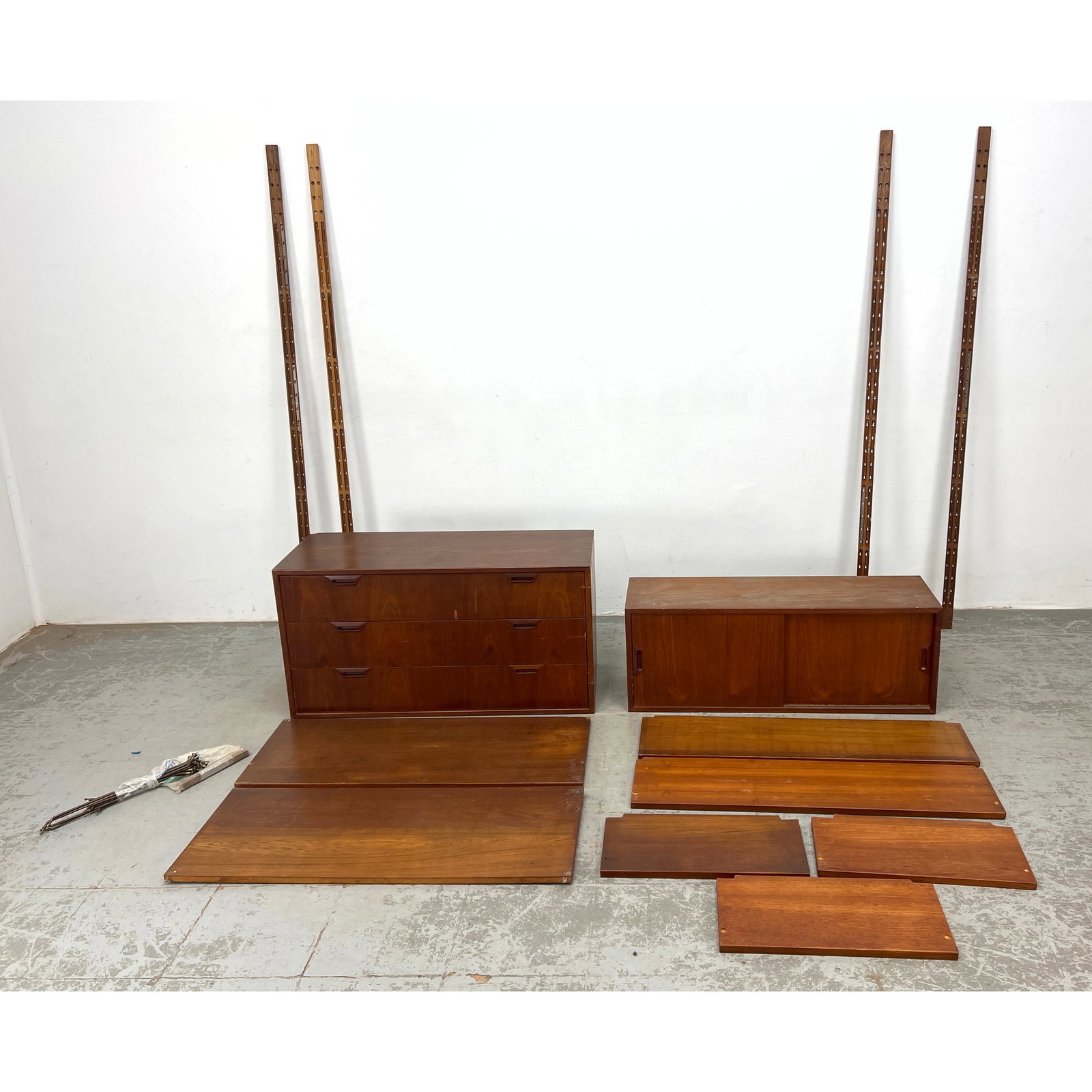 Sven Ellekjaer for Raymor omnibus teak wall unit. 4 Uprights, 2 Cabinets, shelves. (1 of 13)