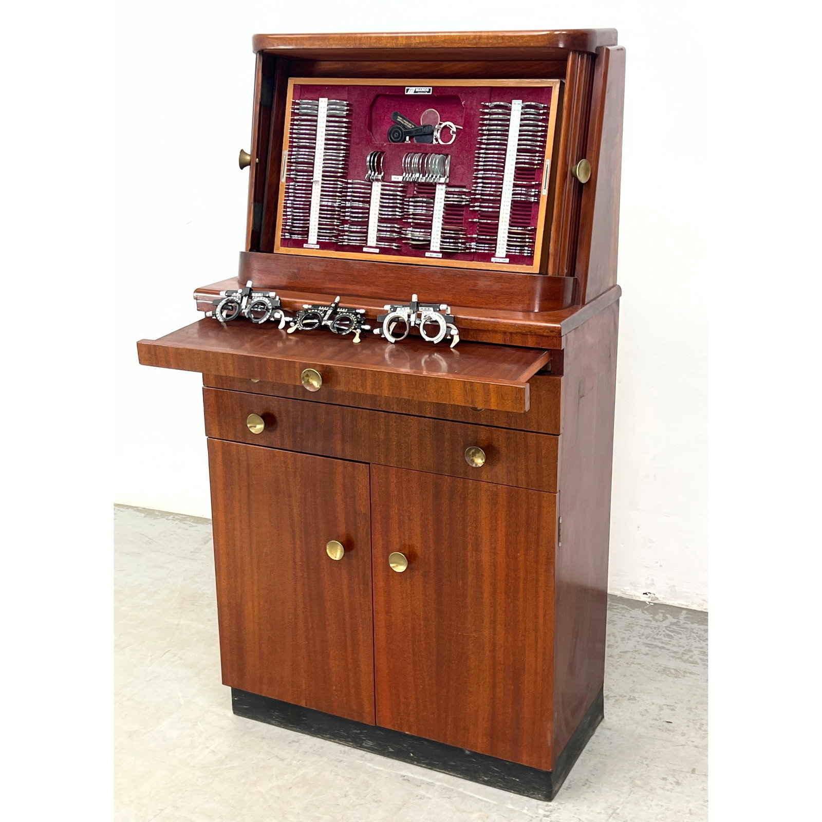 PAIDAR Vintage Art Deco Optometrist Cabinet. Stylish Tambour Doors Reveal Set of Optometry Examinati (1 of 12)