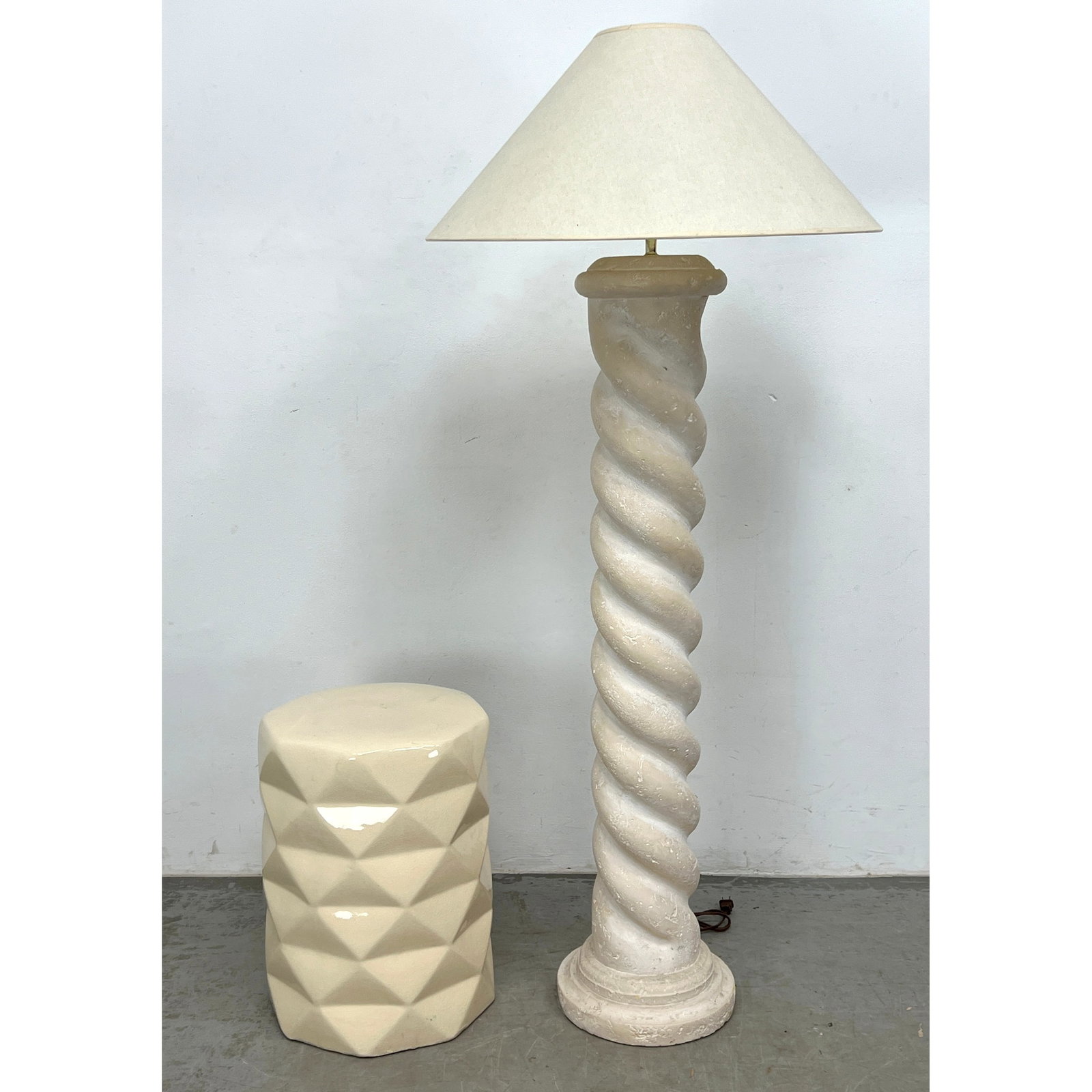 2pcs Decorative Items. Twisted plaster floor Lamp and Diamond Pottery Garden Stool table. (1 of 11)