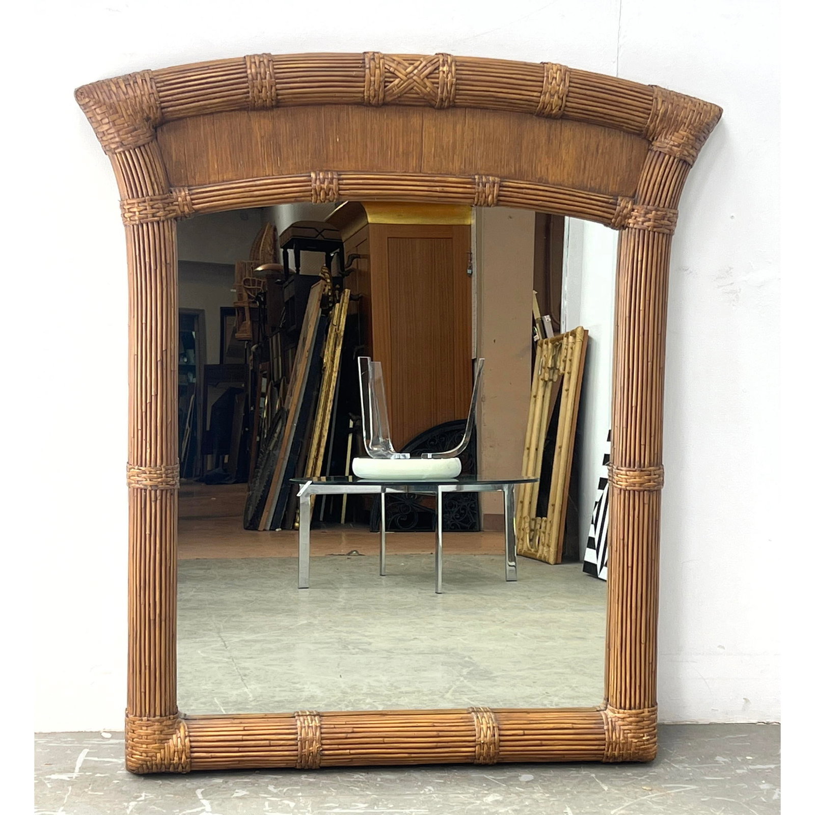 Wicker Rattan Wall Mirror with wrapped rattan. Pencil reed style. Contemporary. (1 of 9)