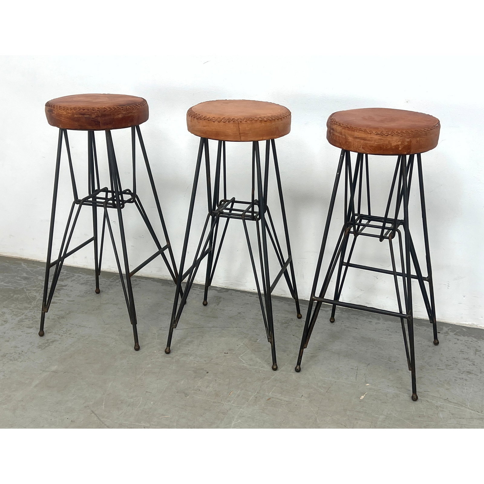 Set 3 THE BARREL SHACK Black Iron Bar Stools. Rustic Industrial Vibe. Highly Architectural "Eiffel T (1 of 12)