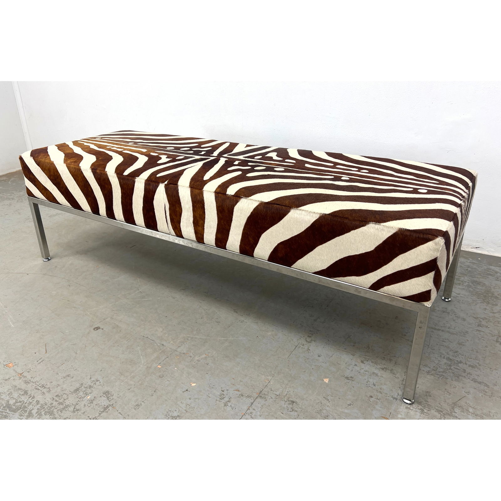Faux Zebra Real Fur Modernist Bench Seating. Polished Chrome Square Tube Frame supports Deep Fur Ski (1 of 7)