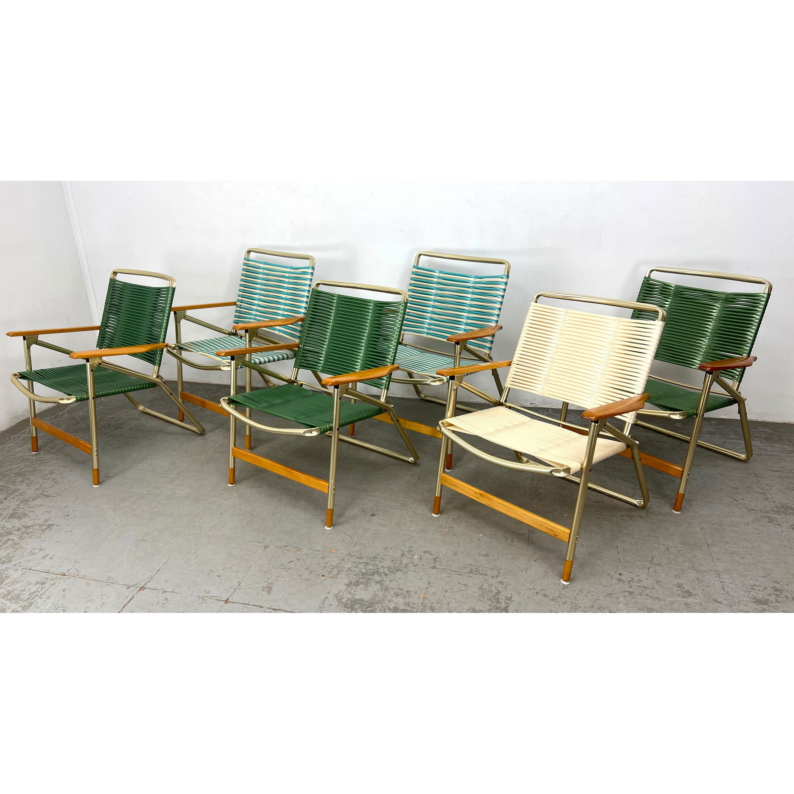 Set 6 Telescope Furniture Outdoor Folding Patio Chairs. Wood arms. (1 of 11)