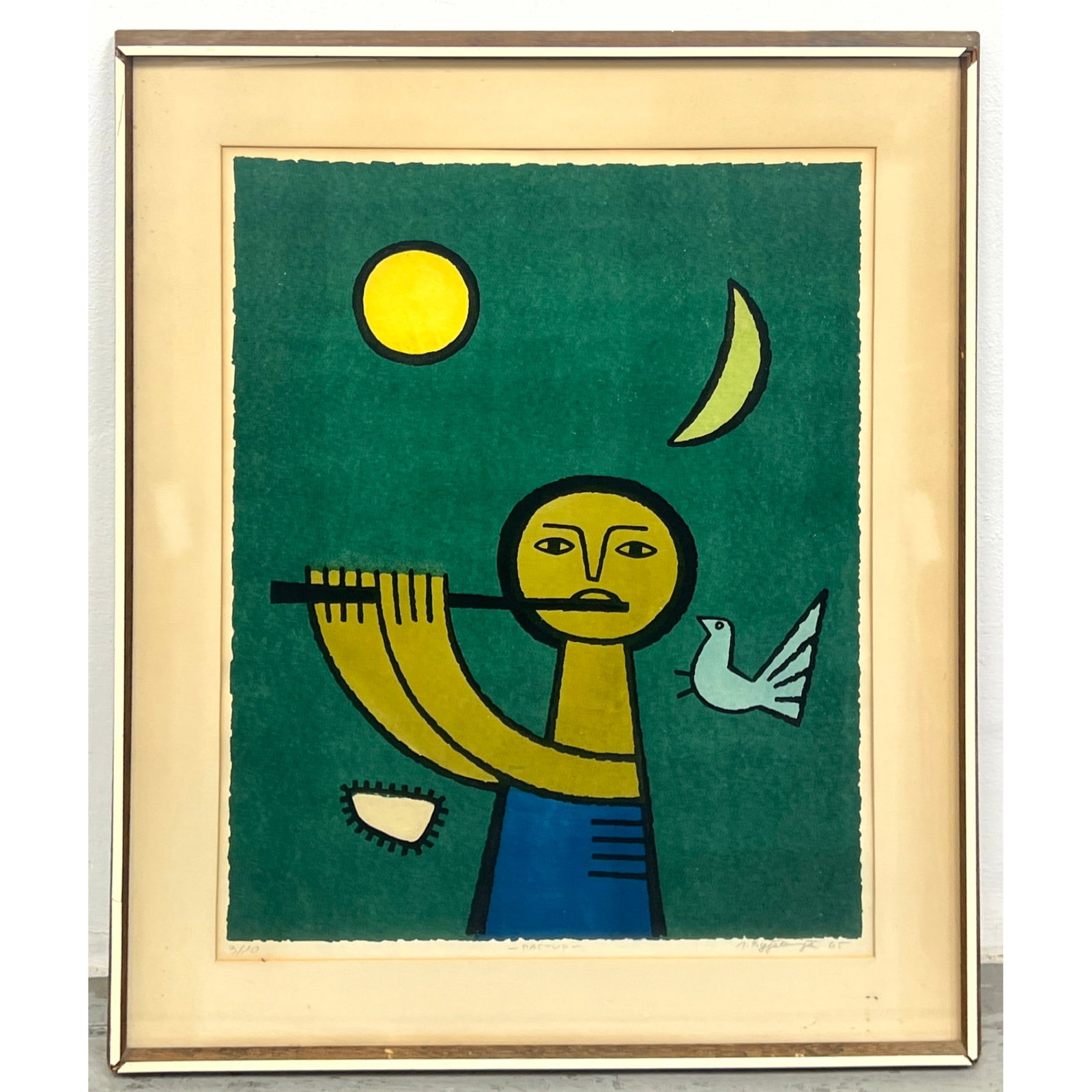 LAZAR VUJAKLIJA lithograph print Woman Playing Flute, 1965. (1 of 11)