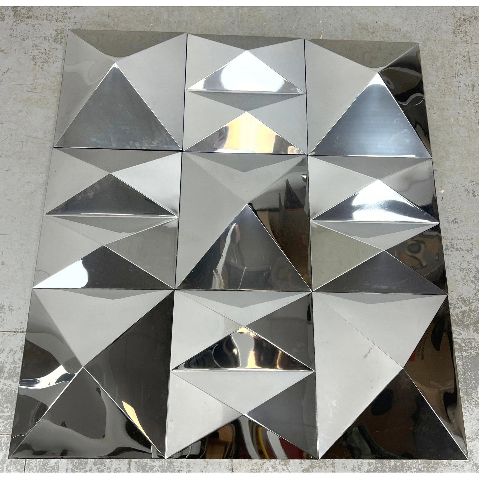 9 Chromed Finish Modernist Acrylic Panels. 5pc Faceted Pyramid Forms. 4pc Faceted Double Pyramid Pan (1 of 9)