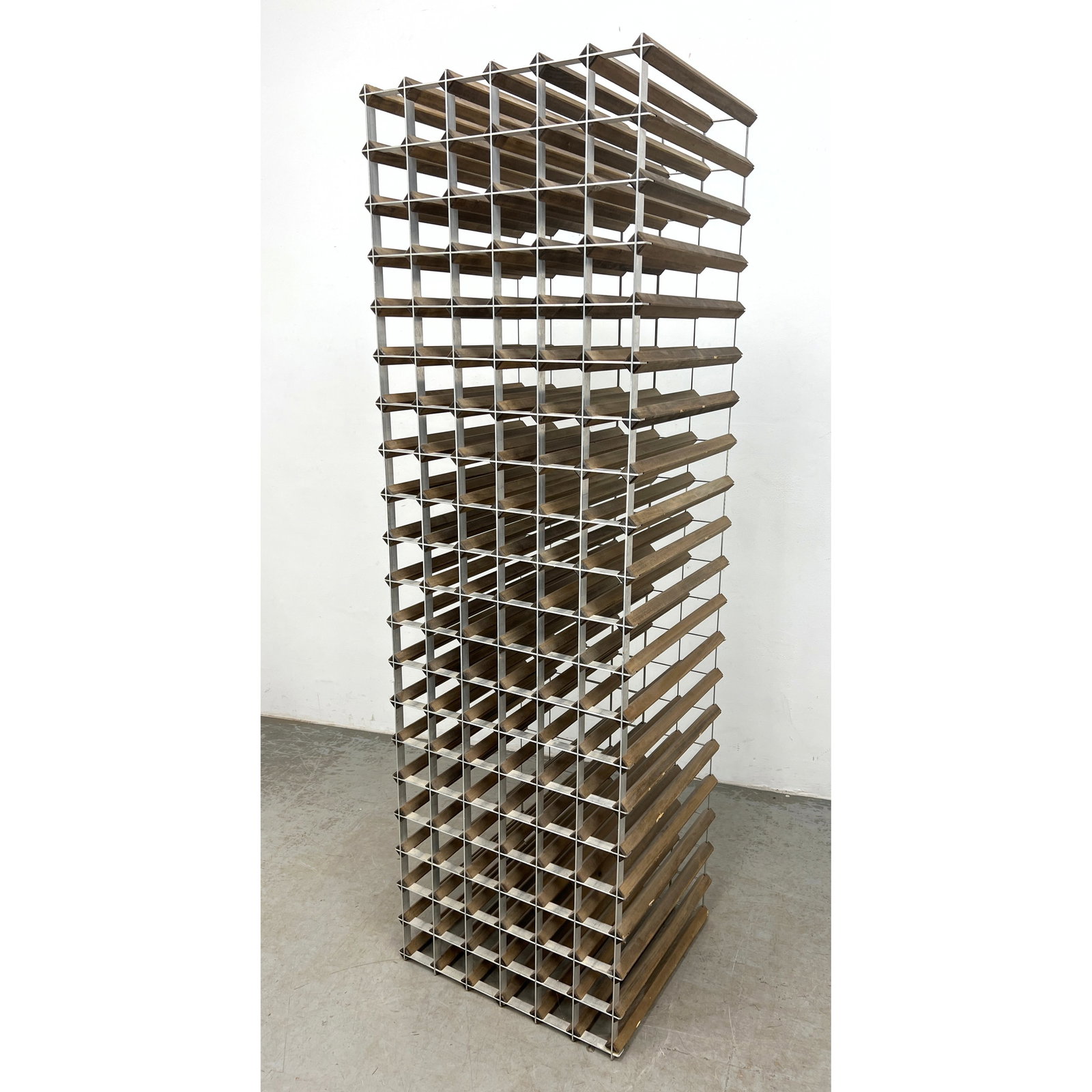 Extra Large Mid Century Modern Wood and Zinc Bottle Wine Bottle Rack. (1 of 10)