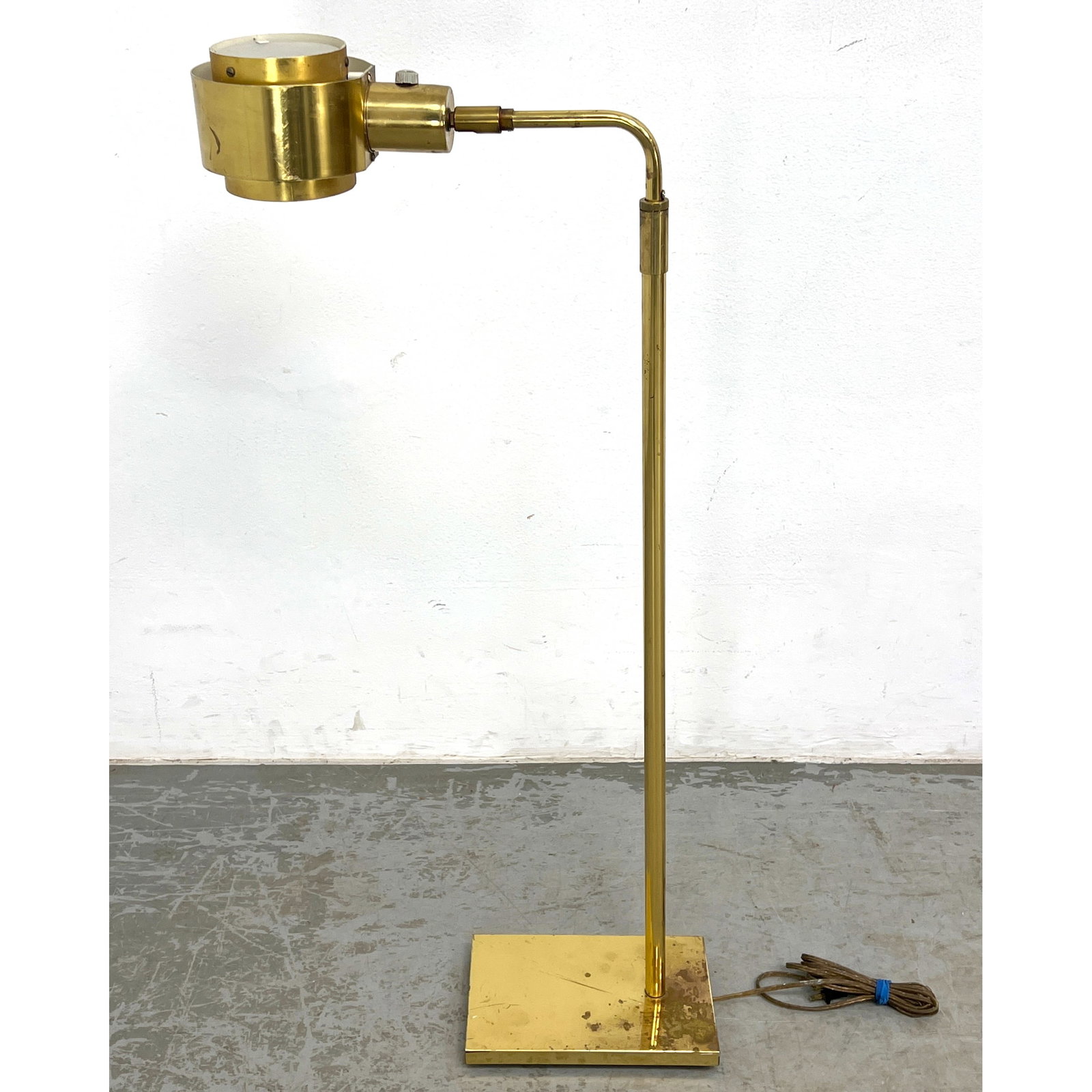 KOCH and LOWY Brass Modern Floor Lamp. Double cylinder Shade on Adjustable Arm. Marked. (1 of 9)