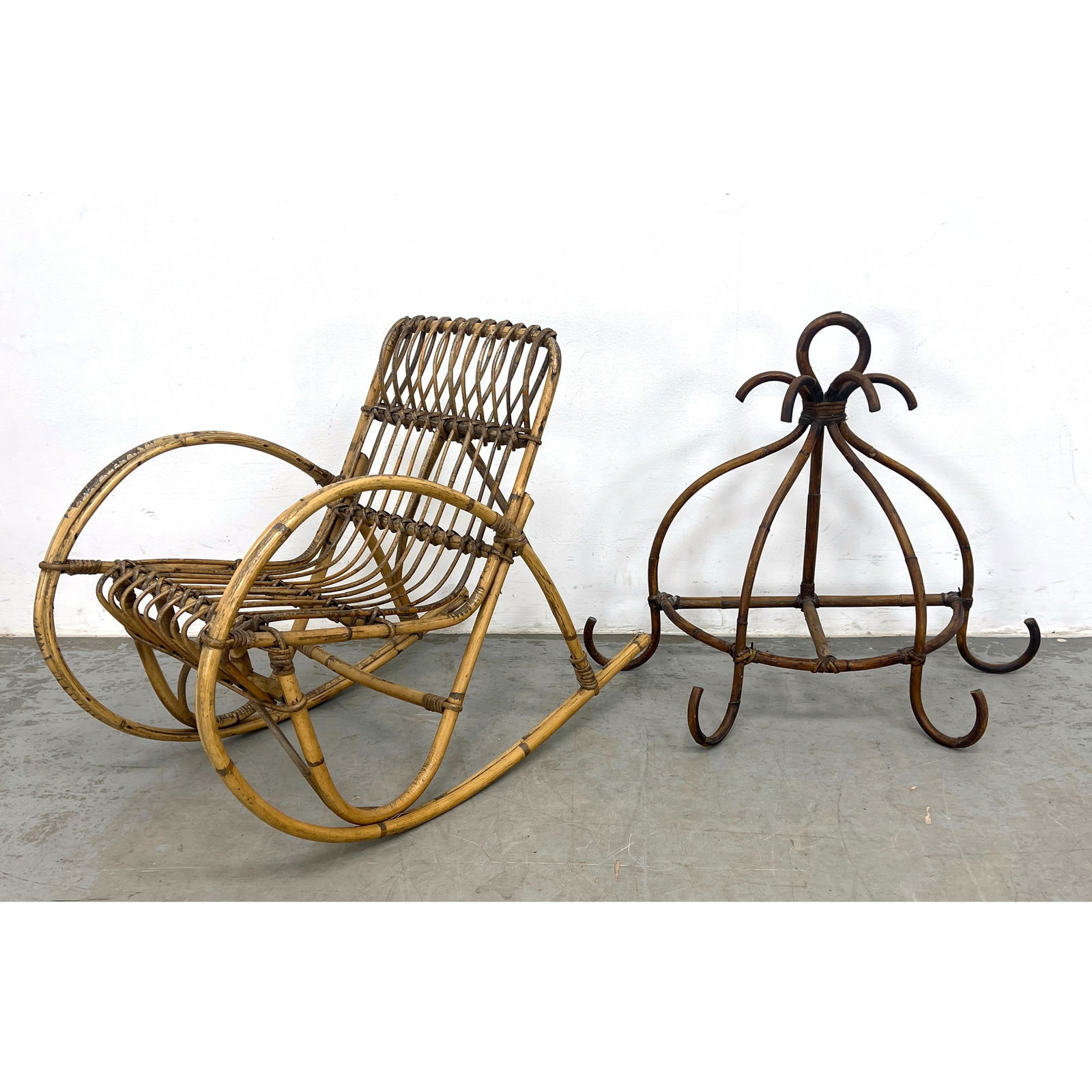 2pcs Modernist Rattan Furniture. Children Size Rocking chair and decorative rack, (1 of 9)