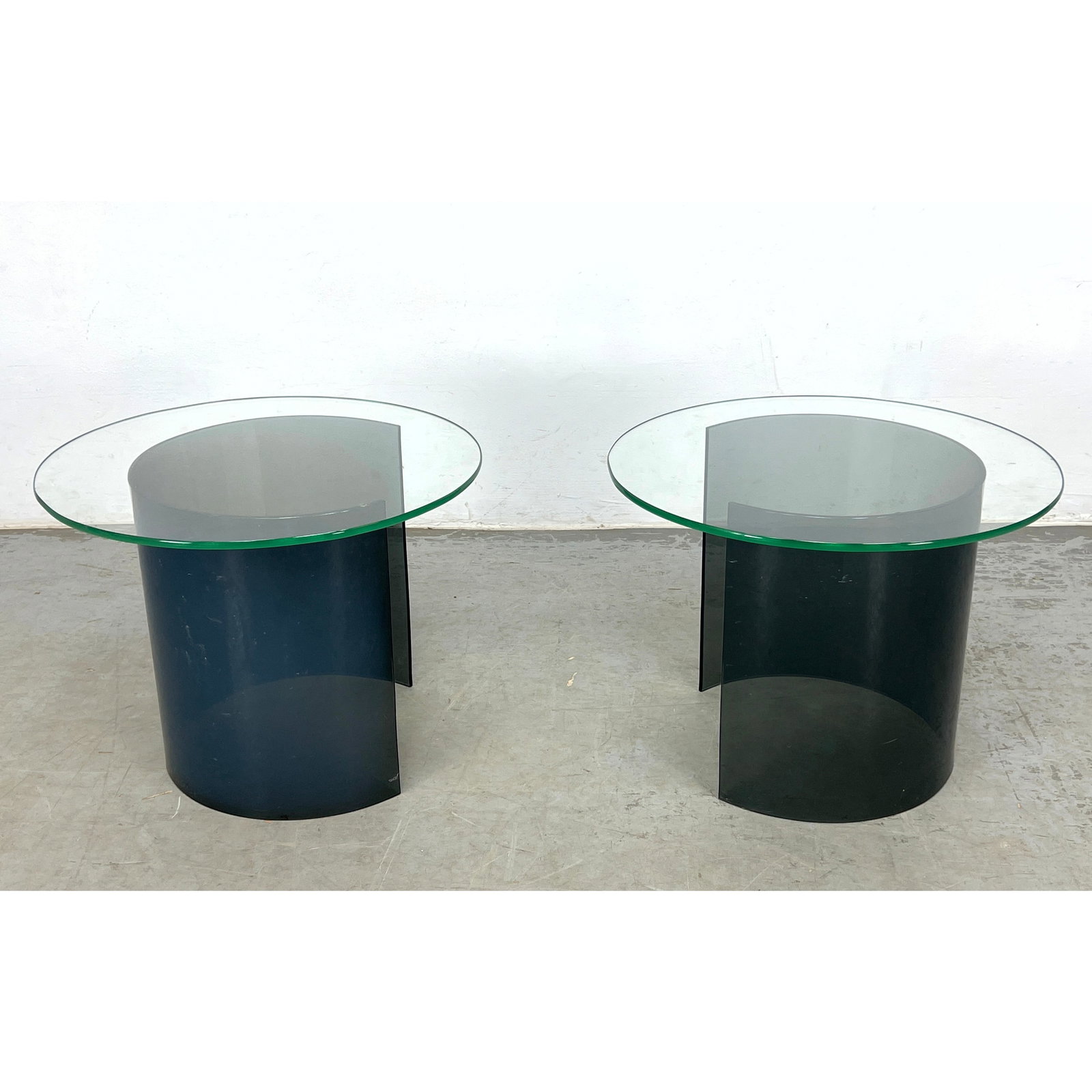 Pair Mid Century Modern Side Table Gray acrylic and glass. (1 of 9)