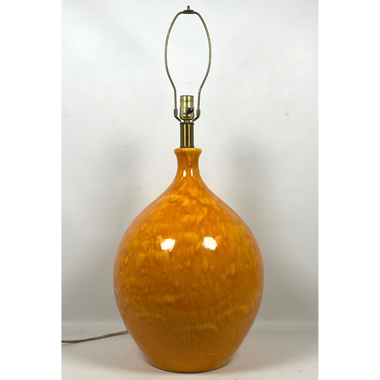 Bulbous Form Glazed Pottery Modern Table Lamp. Drippy Orange Glaze. (1 of 10)