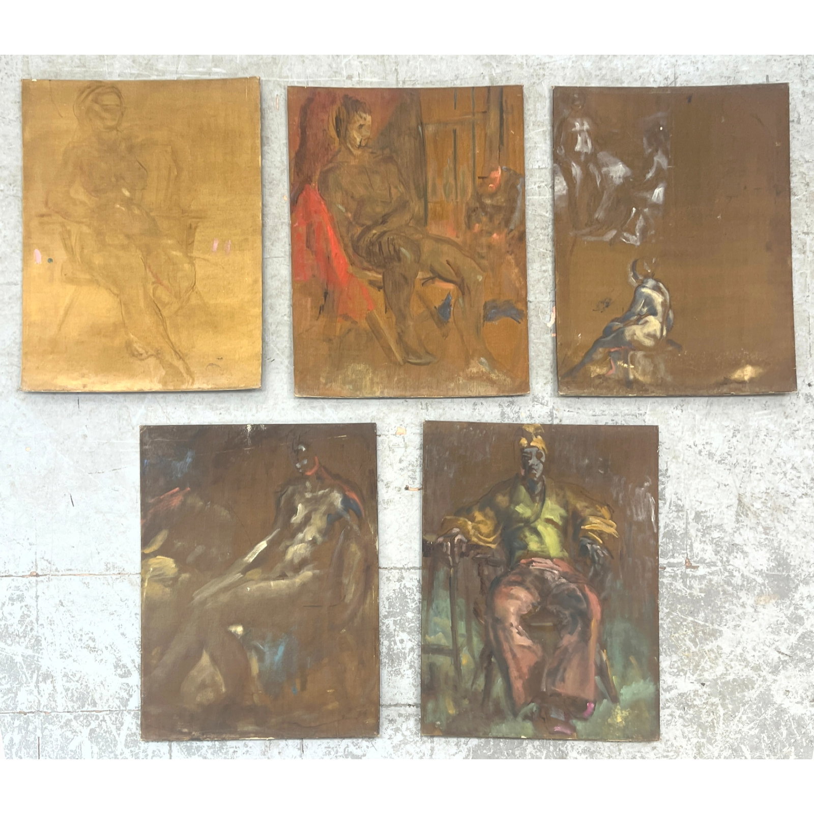 5pcs mid-20th century figurative oil paintings on Board. Impressionist. (1 of 16)